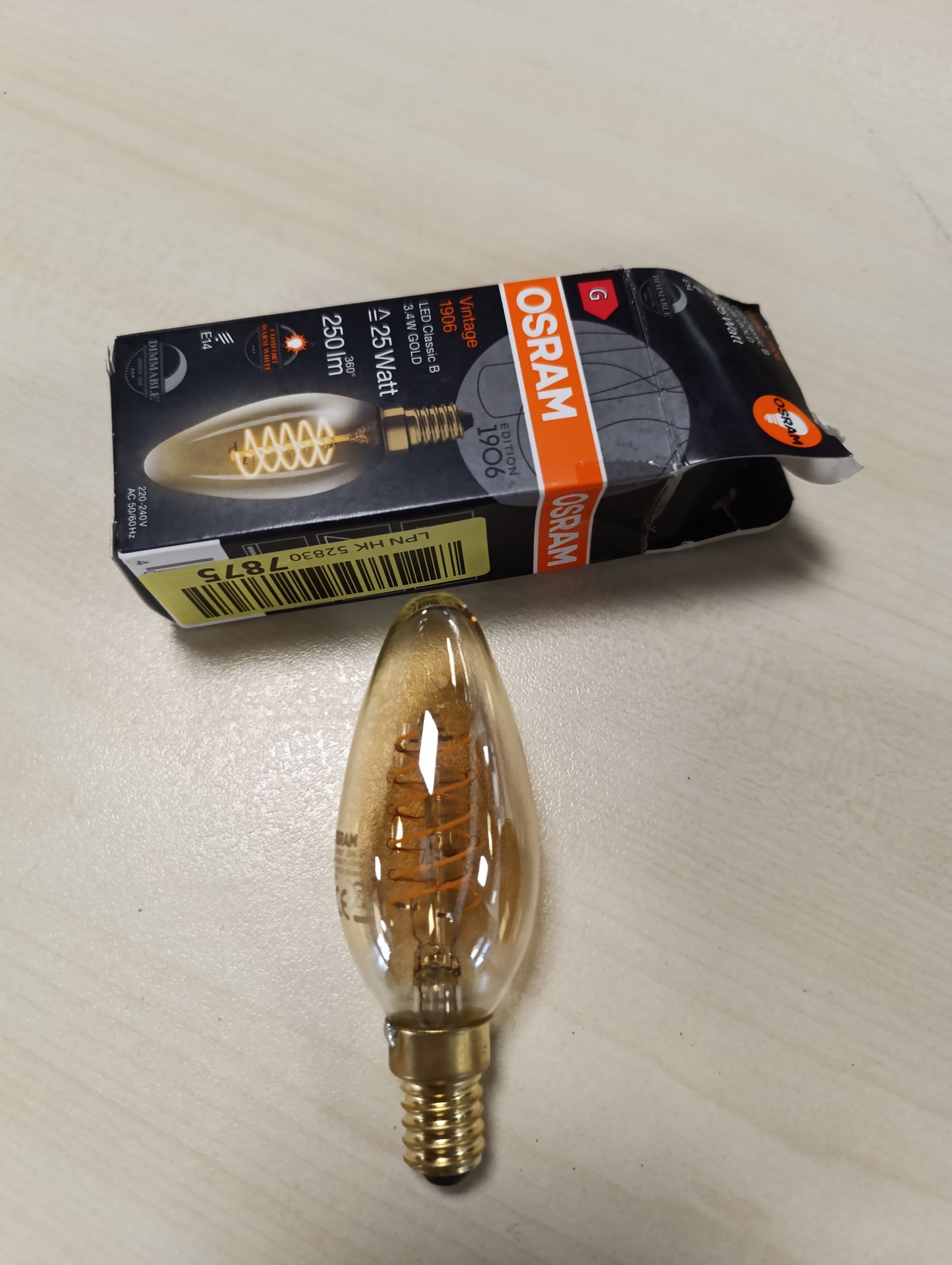 220281 - OSRAM Llambë LED Vintage 1906, 3.4W, 250lm, E14, ngjyrë drite e bardhë e ngrohtë, filament spiral, e errësueshme, jetëgjatësi deri në 15,000 orë