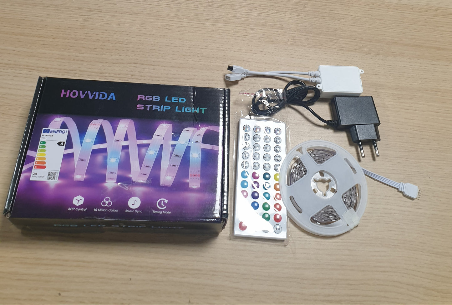 180565 - HOVVIDA Shirit LED 5M, 30 LED/Metër, 150 LED, APLIKACION dhe Telekomandë, Sinkronizim Muzikor, Modalitet Kohëmatësi, 24V, RGB, për Dhomë Gjumi, Dhomë Lojërash, Festë, Festival