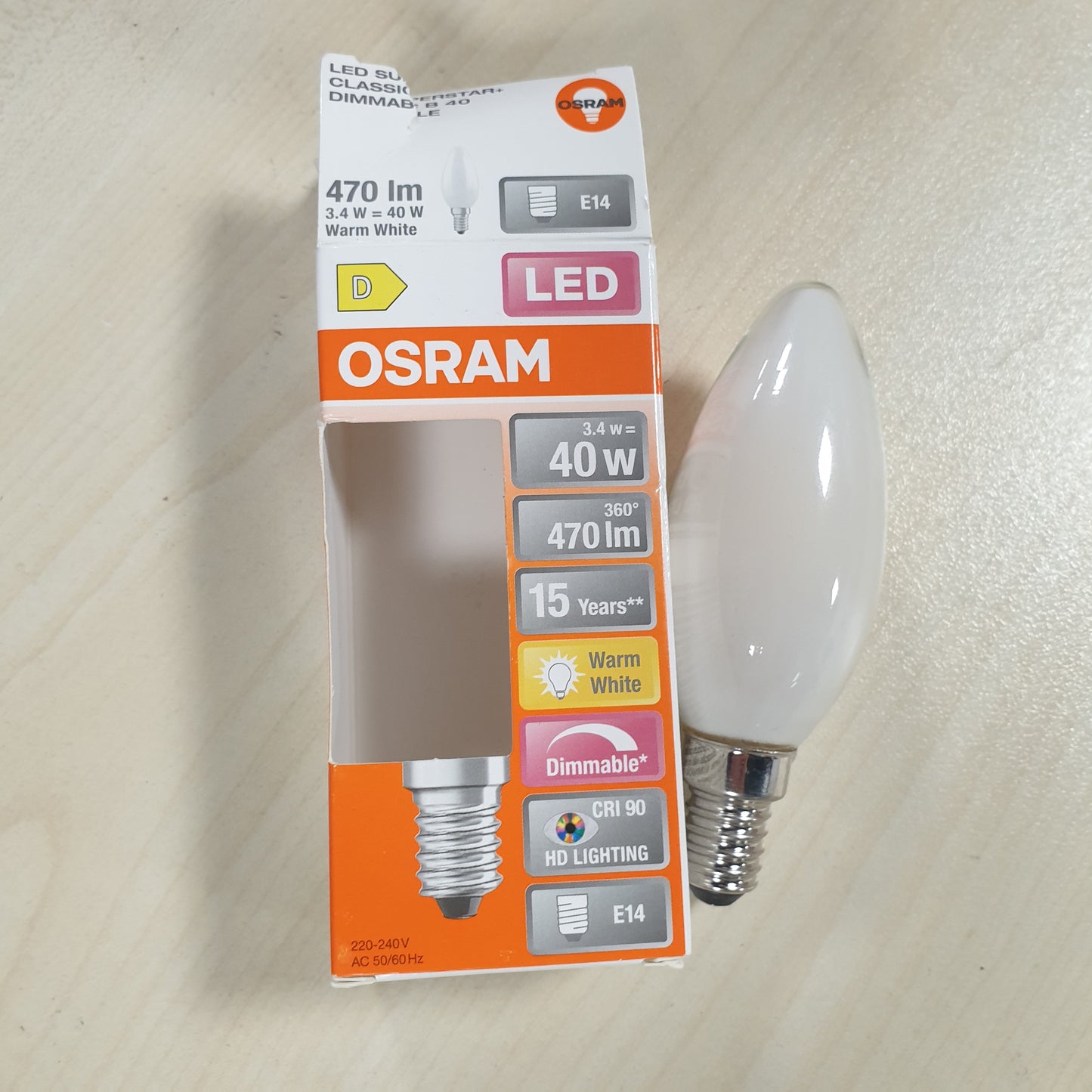 206857 - OSRAM Superstar Llambë LED me Errësim, Prizë E14, Xham i Ngrirë, E Bardhë e Ngrohtë (2700K), 470 Lumen, Zëvendësim për Llambat 40W, CRI90, Pako prej 1