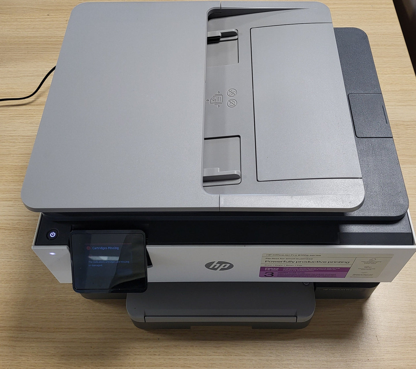 267598 - HP Printer shumëfunksional OfficeJet Pro 9120e, 6 muaj printim falas me bojë të menjëhershme, printer, skaner, fotokopjues, faks, Wi-Fi, LAN, printim në të dyja anët, AirPrint, gri dhe i bardhë