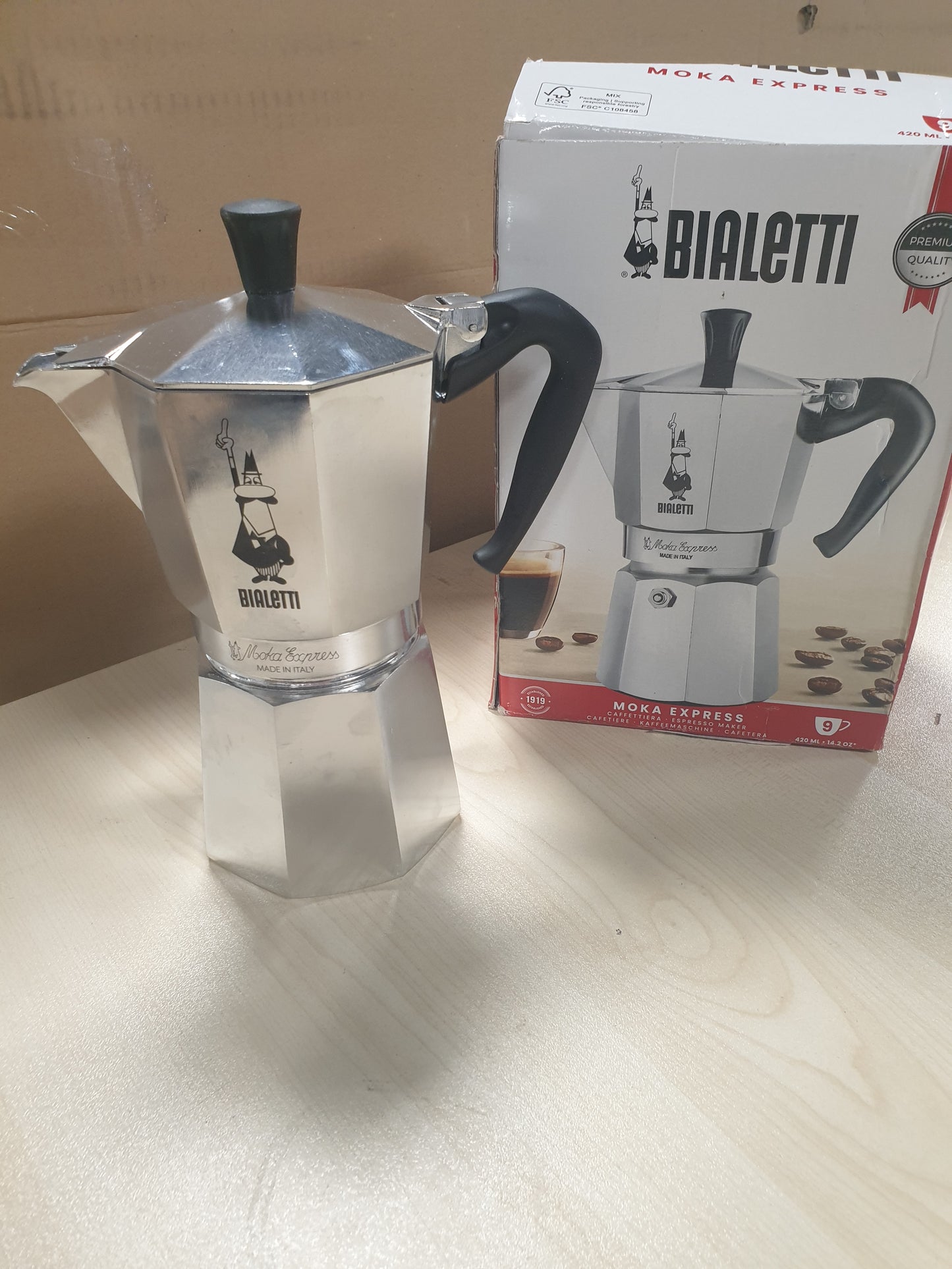 217419 - BIALETTI - Makinë kafeje Moka Express, alumini, për 9 gota, 420 ml, argjendi