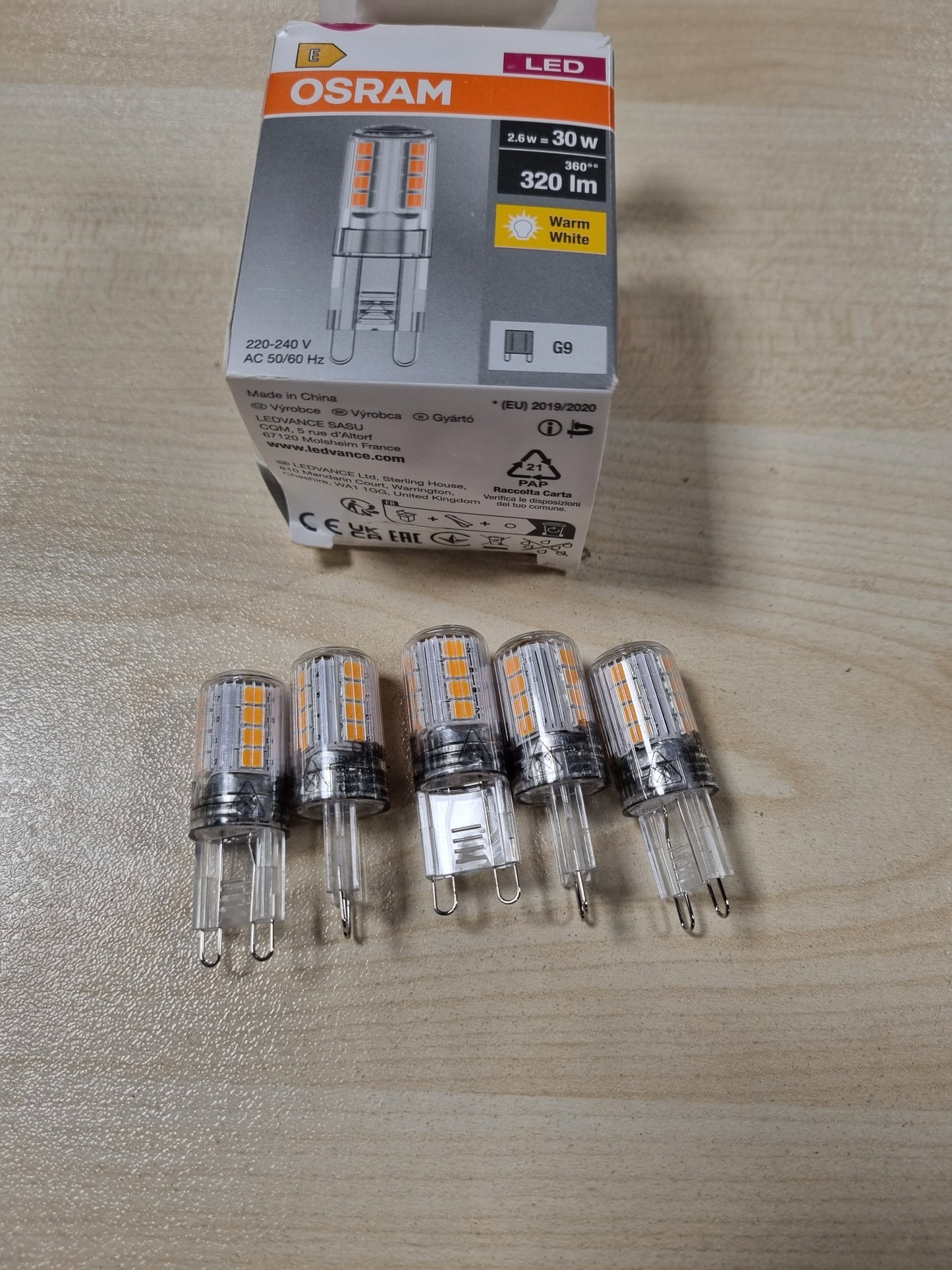 179971 - OSRAM Llambë LED Star PIN për bazë G9, Xham Transparent, E Bardhë e Ngrohtë (2700K), 320 Lumen, Zëvendësim për Llambat Inkandeshente 30W, Pa Errësim, Pako me 5 Llamba