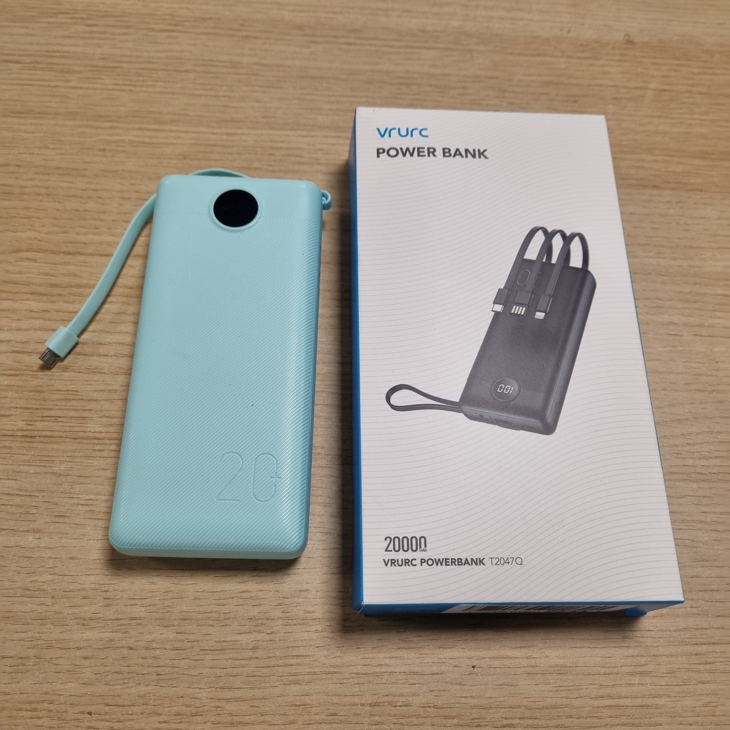 266361 - VRURC Bankë energjie 20000mAh me karikim të shpejtë 22.5W, me kabllo, ekran LED USB C, e pajtueshme me iPhone, Huawei, Samsung - Jeshile