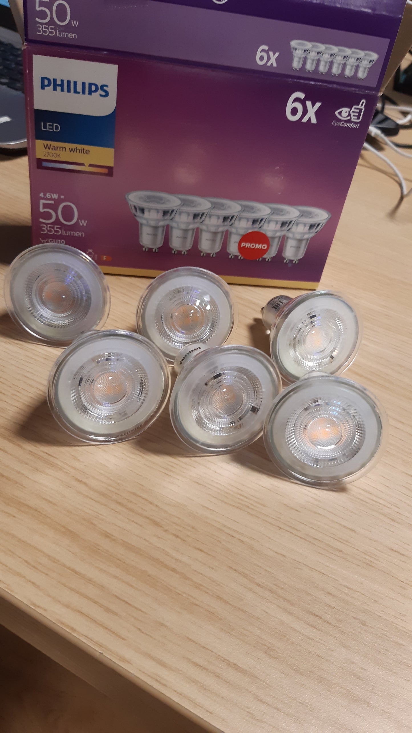 224040 - PHILIPS LED Spot Pako me 6, dritë e bardhë e ngrohtë, GU10, 50 W, jetëgjatësi deri në 15 vjet