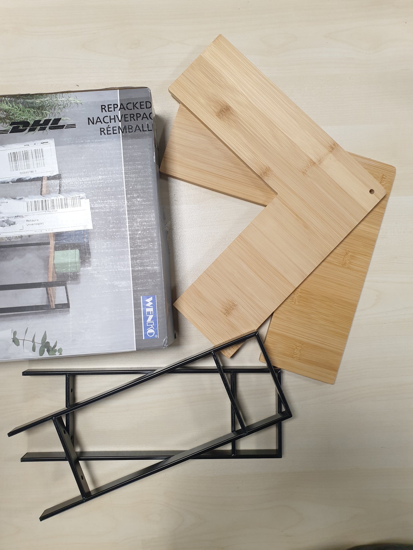 221851 - WENKO Raft Këndi Kuzhine Model Lou, Organizues për Sipërfaqe Pune, Metal dhe Bambu, 2 Kate, 30 x 33 x 30 cm, E Zezë/Kafe e Çelët