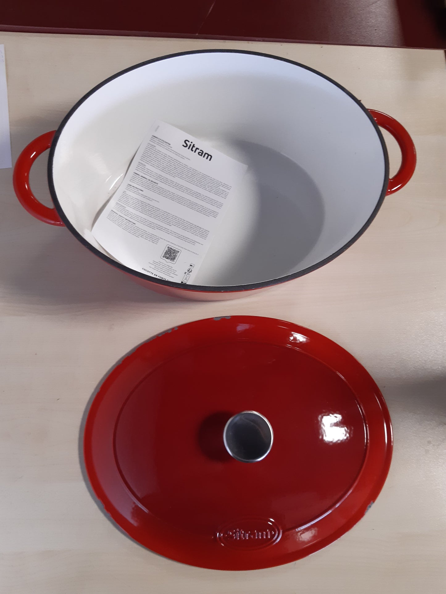 167312 - SITRAM Tavë Enë 9L prej Gize Smaltuar, Formë Ovale, e Kuqe/Krem, Madhësia 36x28x14cm