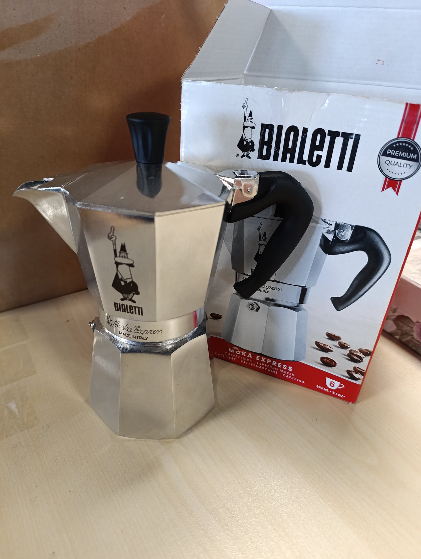 246113 - BIALETTI Moka Express Makina e kafesë Espresso 6 gota (270 ml), Alumini, Argjendi