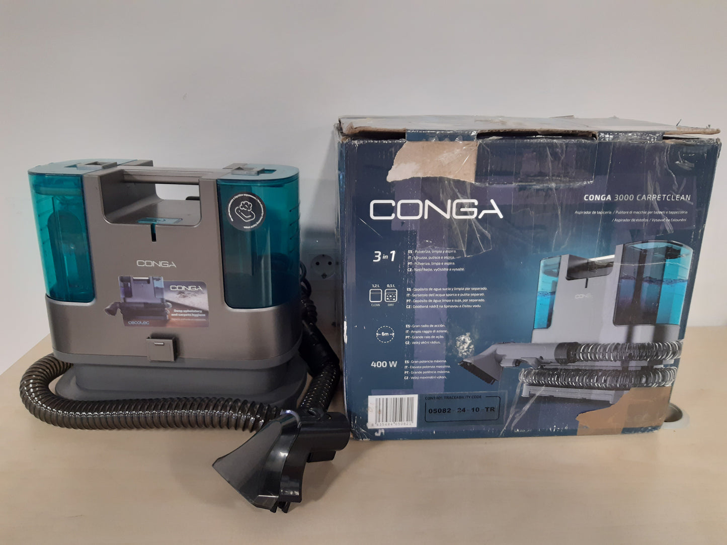 84298 - CECOTEC PASTRUES QILIMASH Conga 3000 Carpetclean, 3-në-1, 400W, me 2 Rezervuarë Uji të Pastër dhe të Ndyrë, Spërkatës Uji, Rreze Veprimi 6m dhe Tub Fleksibël 1.2m