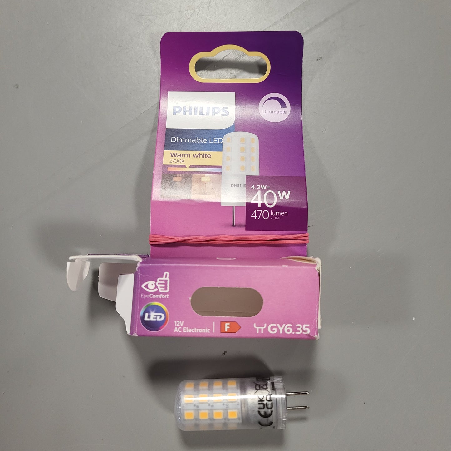 262934 - PHILIPS Llambë standarde LED 40W, bazë GY6.35, e bardhë e ngrohtë, me errësim