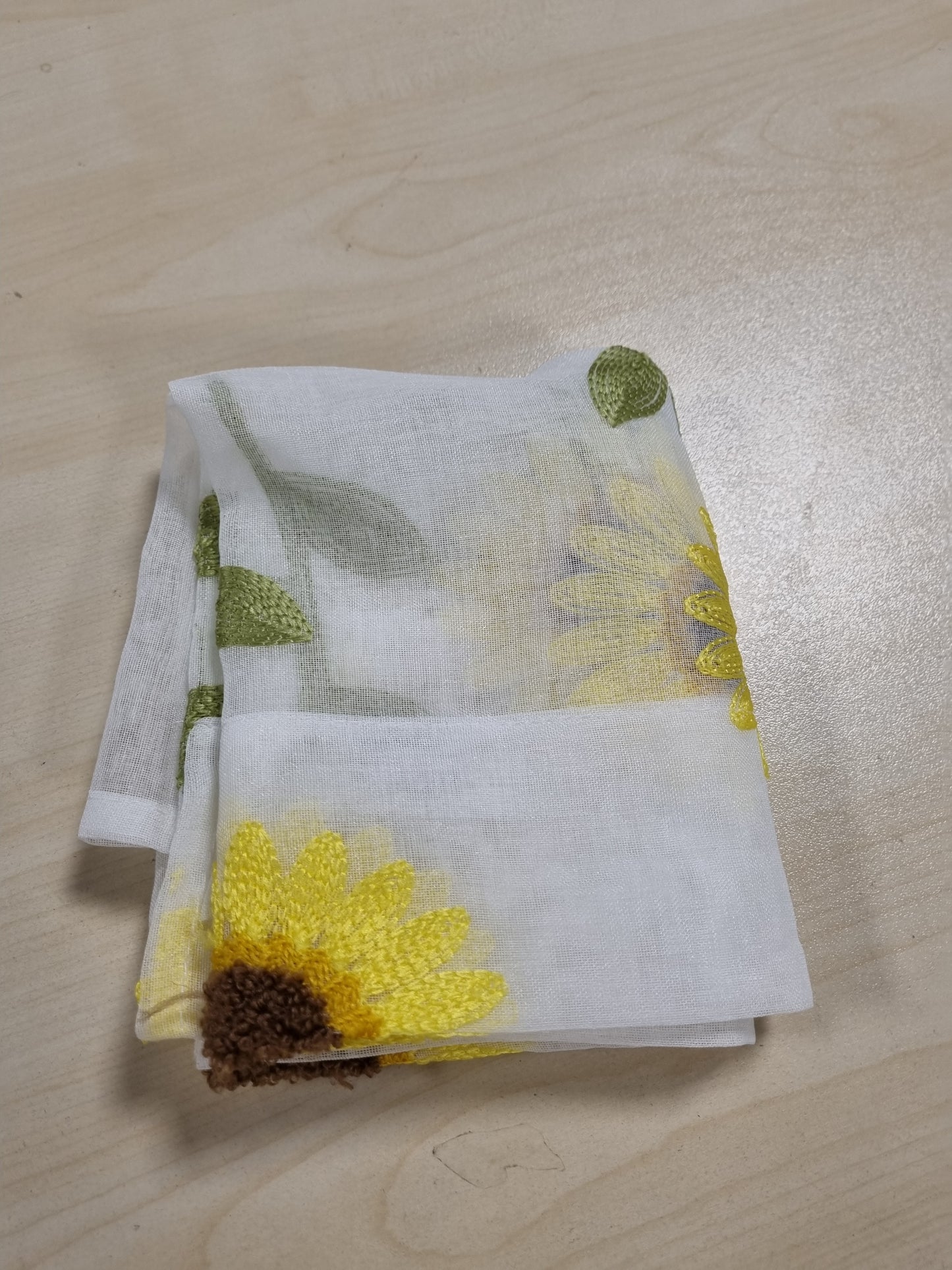 168373 - YUJIAO MAO Perde Kuzhine Transparente me Motiv Luledielli në Stil Fshatar, e Bardhë, Madhësi 30 x 120 cm (G x L)
