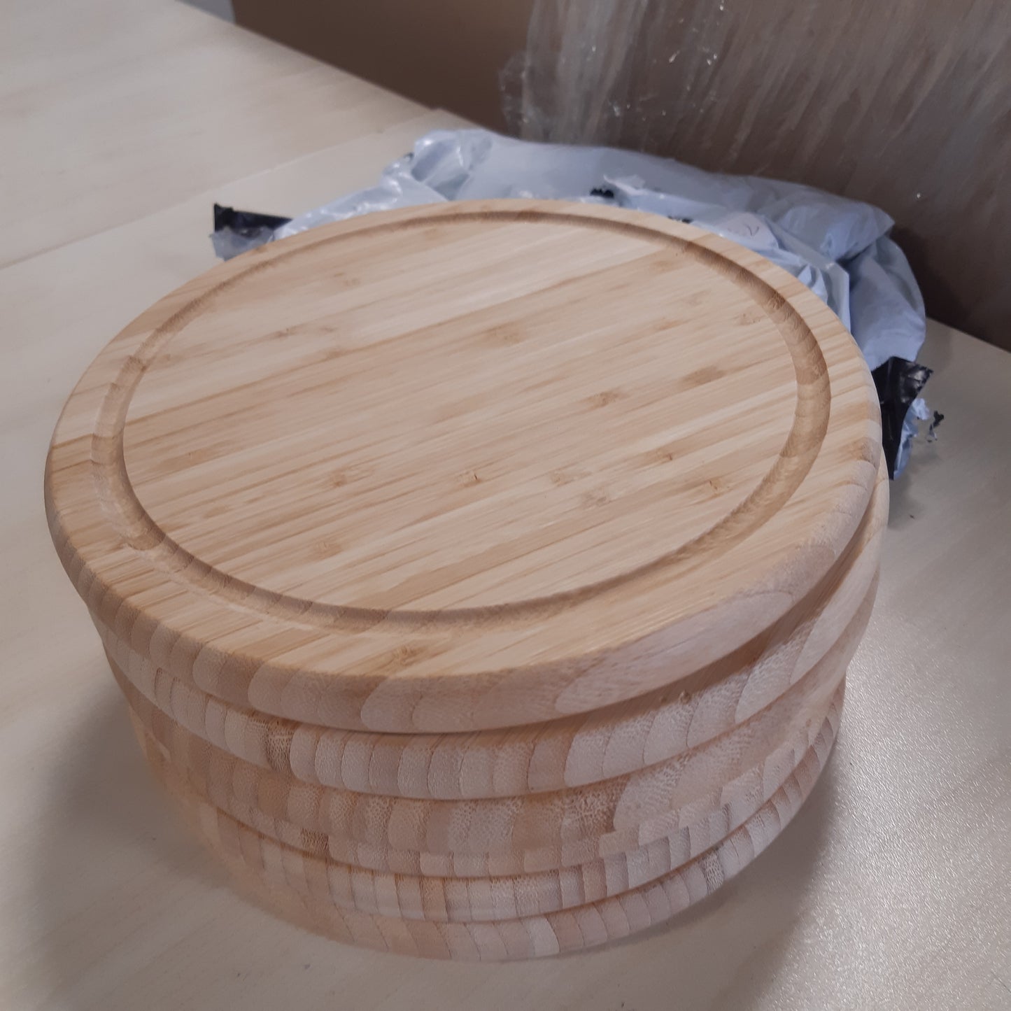 177348 - SET Bambu - Set prej 6 Dërrasa Prerëse Rrumbullakëta, Prej Bambuje, 25 cm, Mbulesa Tavoline, Tabaka Druri për Mëngjes, Pamje Natyrale, Ngjyrë Kafe