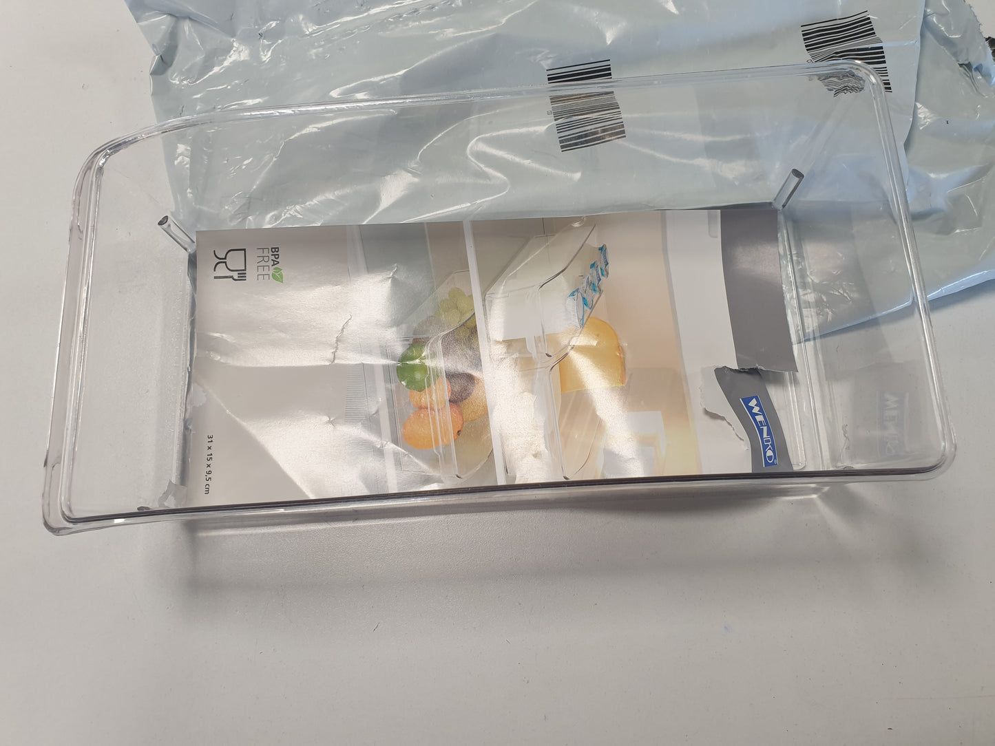 253956 - WENKO Organizues Frigorifer M, kuti ruajtjeje për frigoriferë dhe qilar, i sigurt për ushqimin, dizajn transparent, 15 x 9.5 x 31 cm, PET i qëndrueshëm