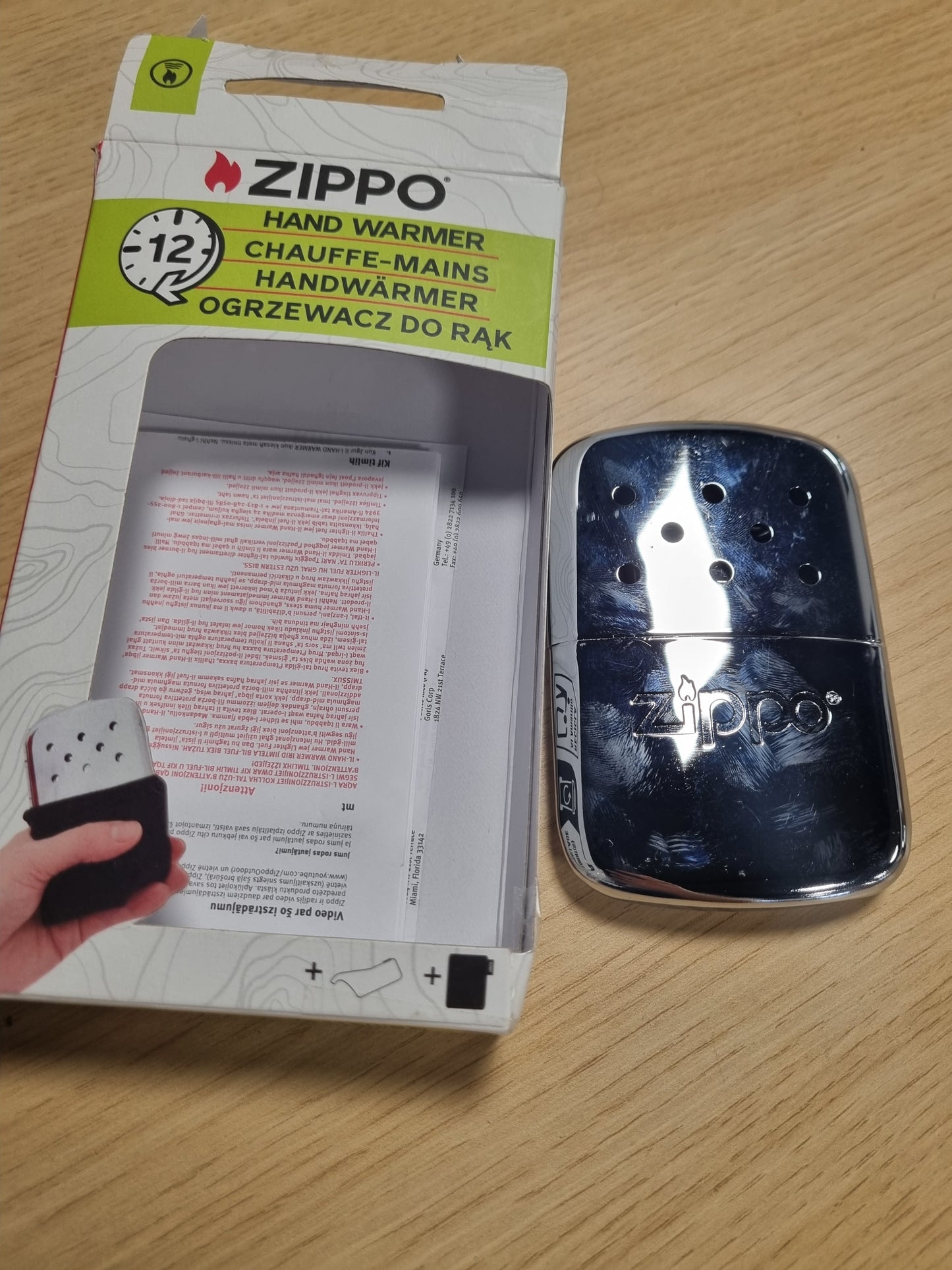 167568 - ZIPPO Ngrohës Duarsh me Kapacitet Nxehtësie 12 Orë, i Mbushur me Lëng Çakmaku, i Ripërdorshëm, për Xhep, Material Krom me Lustër të Lartë