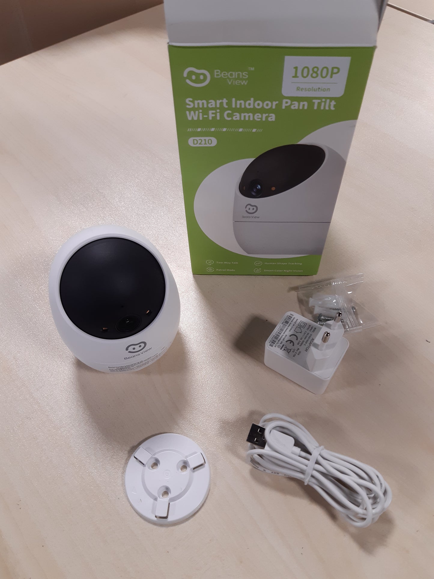164796 - BEANS VIEW Kamerë Sigurie e Brendshme, Mbikëqyrje 360° 1080P, Wi-Fi 2.4GHz, Shikim Natën me Ngjyra, Pajisje për Foshnje, Kafshë Shtëpiake, Mace, Qen, Zbulim Njerëzor, e Pajtueshme me Alexa, Modeli D210