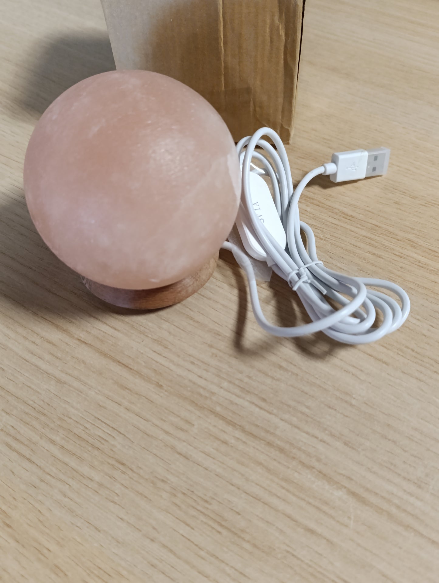 214432 - ZEN'LIGHT Top kristali 100% autentik natyral me kripë Himalaje, llambë USB, e gdhendur me dorë, bazë druri, kabllo USB, afërsisht 500 g