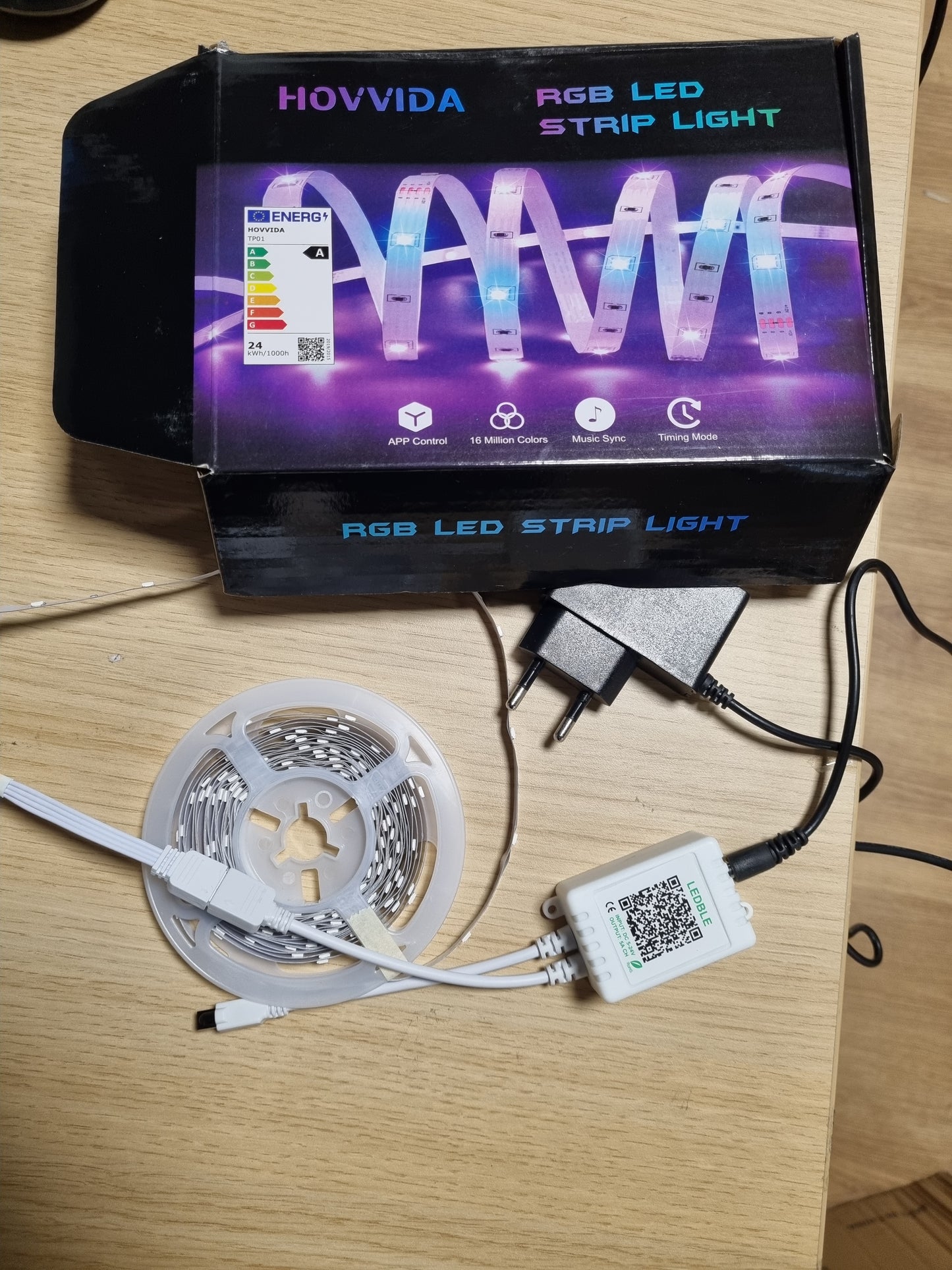 198329 - HOVVIDA Shirit LED 5M, 30 LED/Metër, 1x5M, Shirit RGB 24V, 150 LED, Kontrollim me Aplikacion dhe Telekomandë, Sinkronizim Muzikor, Modalitet Kohëmatësi, Të përshtatshëm për Dhomë Gjumi, Dhomë Lojërash, Festë, Festival