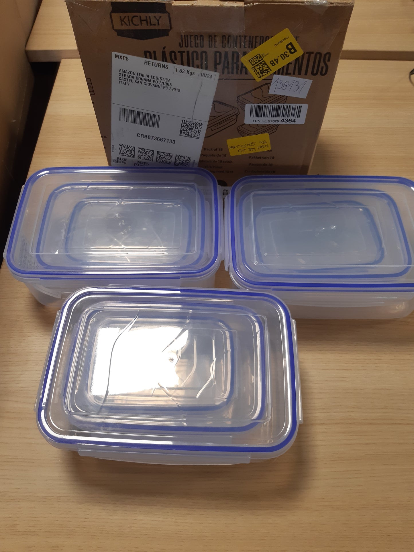 138131 - KICHLY PAKO prej 18 copë, 9 enë prej plastike të papërshkueshme për ruajtjen e ushqimit me 9 kapakë, për kuzhinë, qilar dhe dollap - Mikrovalë dhe ngrirëse të sigurta - pa BPA - Blu