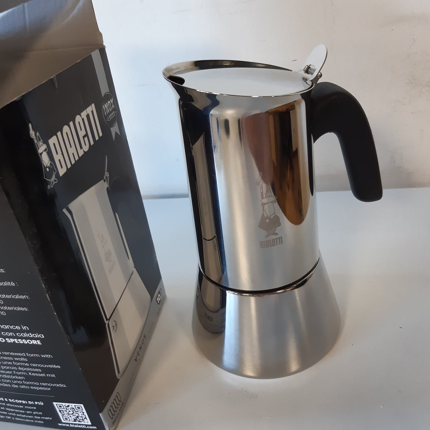 213542 - BIALETTI Makinë kafeje për espresso prej çeliku inox, e përshtatshme për të gjitha sipërfaqet e sobës, 10 gota (460 ml), alumini, argjendi