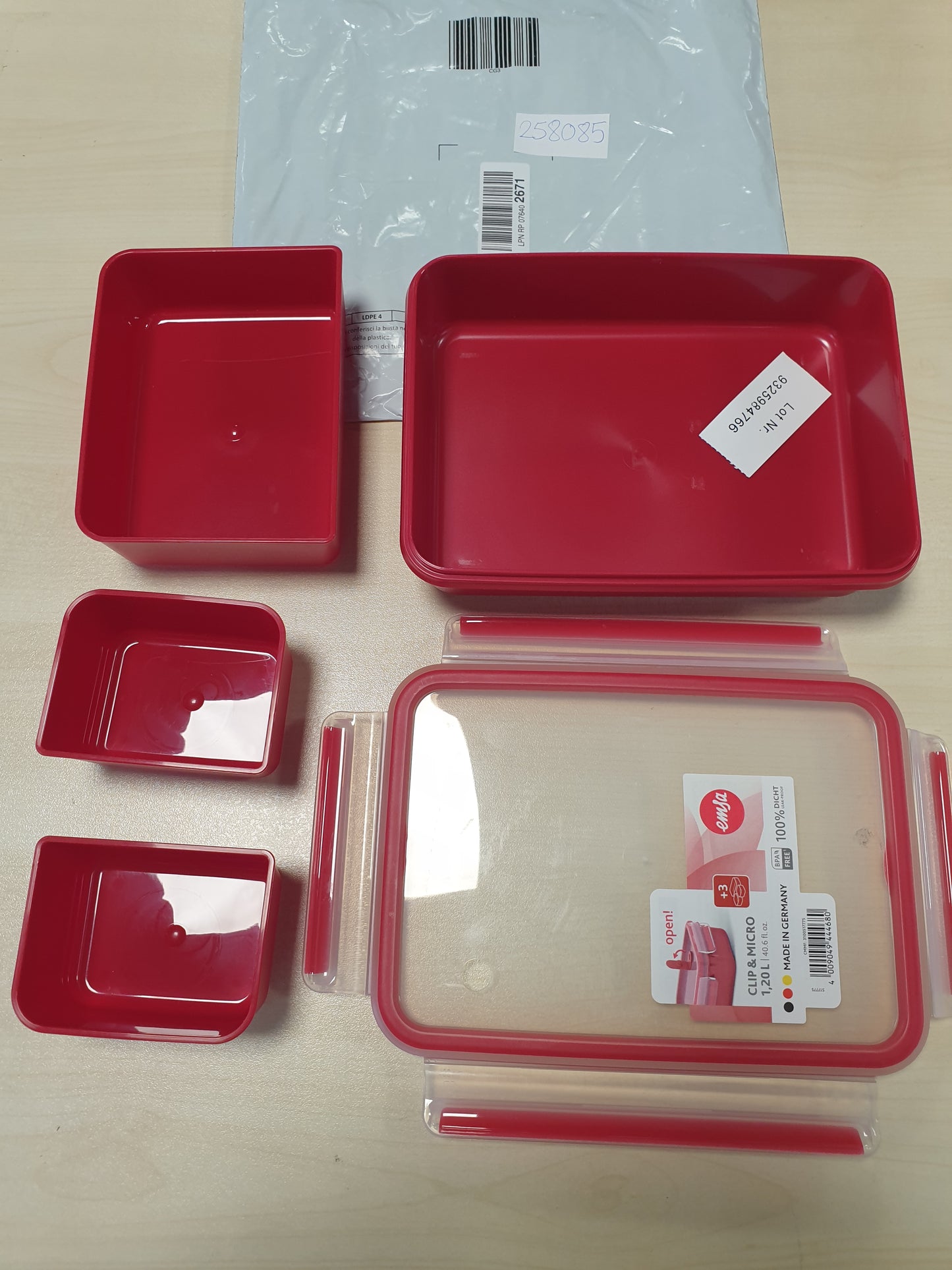 258085 - EMSA Kapëse për enë mikrovalë 1.2l, enë plastike me kapak, higjienike, për ruajtjen e ushqimit, prodhuar në Gjermani, e kuqe, 517775