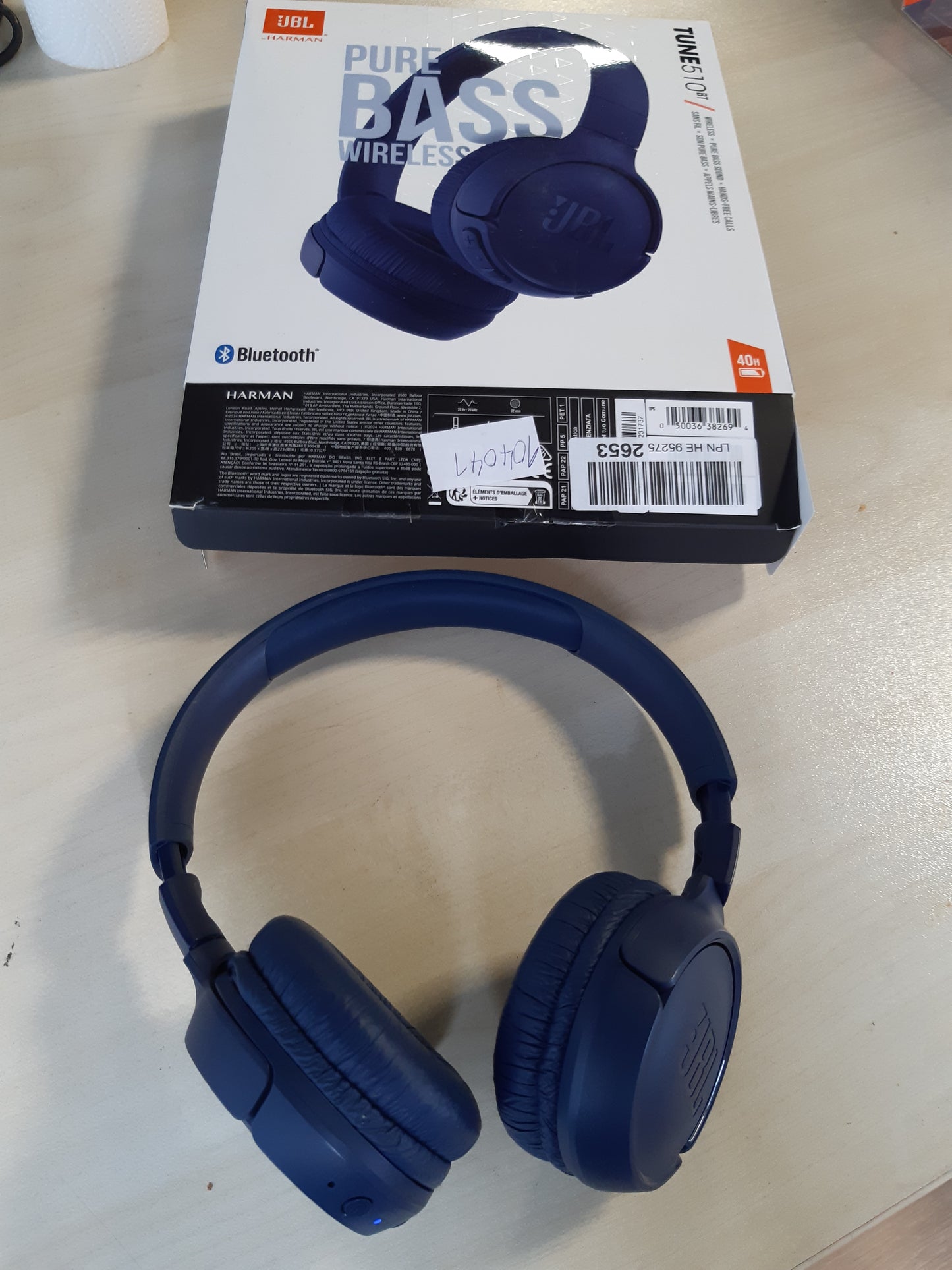 104041 - JBL Kufje TUNE 510 BT pa Tel me Bluetooth 5.0, Të Palosshme, Mikrofon i Integruar, Lidhje me Shumë Pika dhe Asistent Zëri, Jetëgjatësi e Baterisë deri në 40 Orë, Karikim i Shpejtë, Ngjyra Blu