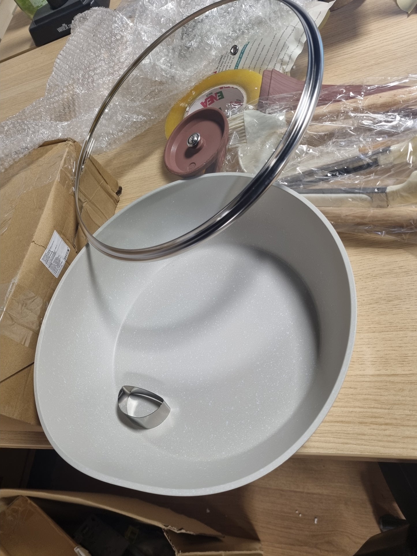 175636 - KIXOLO Tigan Qeramik me Kapak dhe 4 Enë Gatimi 28 cm, Buzë e Lartë, Veshje Qeramike Jo-Ngjitëse, për Skuqje, Pa PFOS/PFOA, Përshtatshëm për të Gjitha Sobat