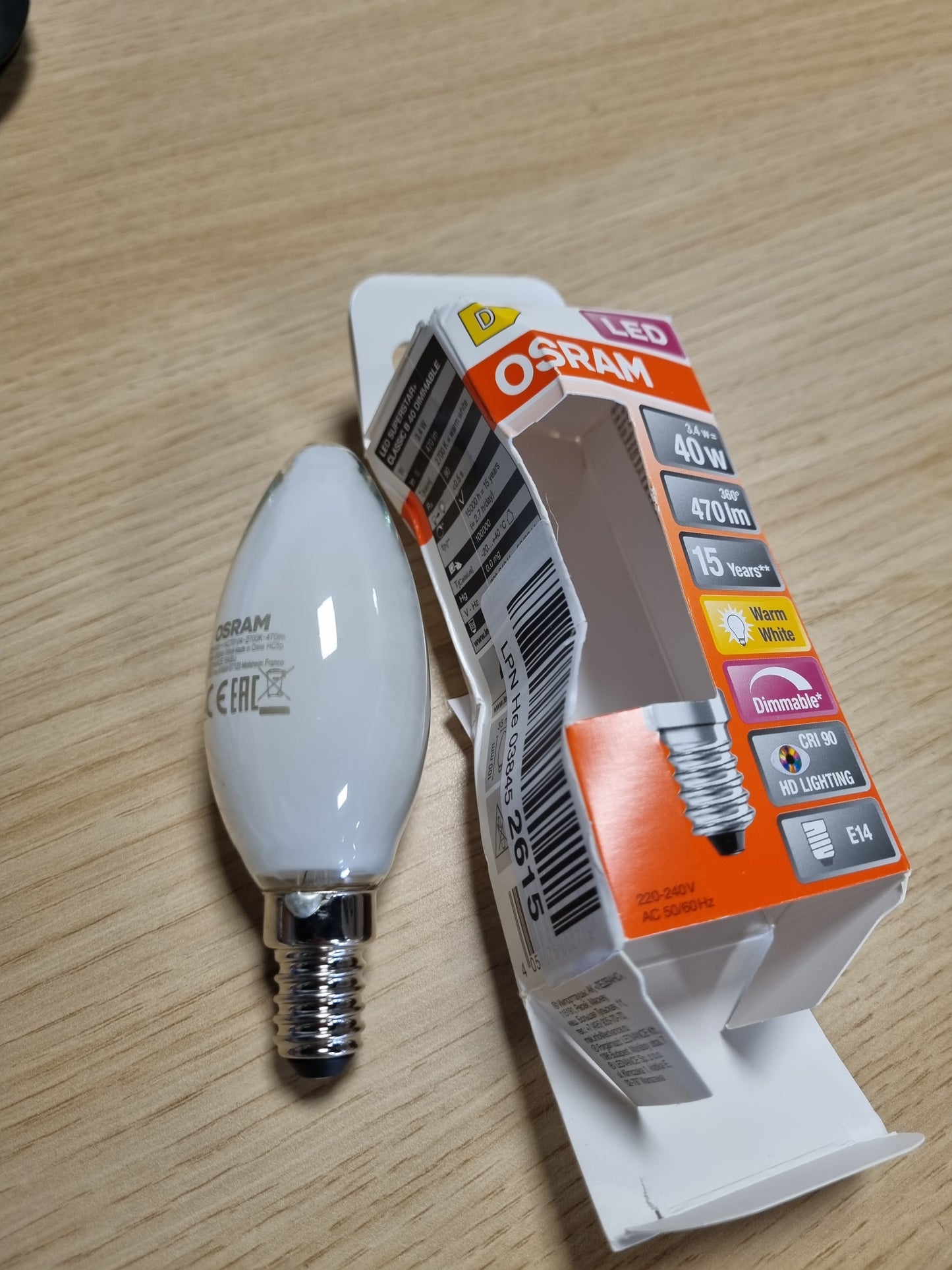 169021 - OSRAM - Llambë LED Superstar E14, me errësim, xham i ngrirë, e bardhë e ngrohtë (2700K), 470 Lumen, Zëvendëson Llambat 40W, Renderim i Lartë i Ngjyrave (CRI90), Ngrirë, Pako me 1