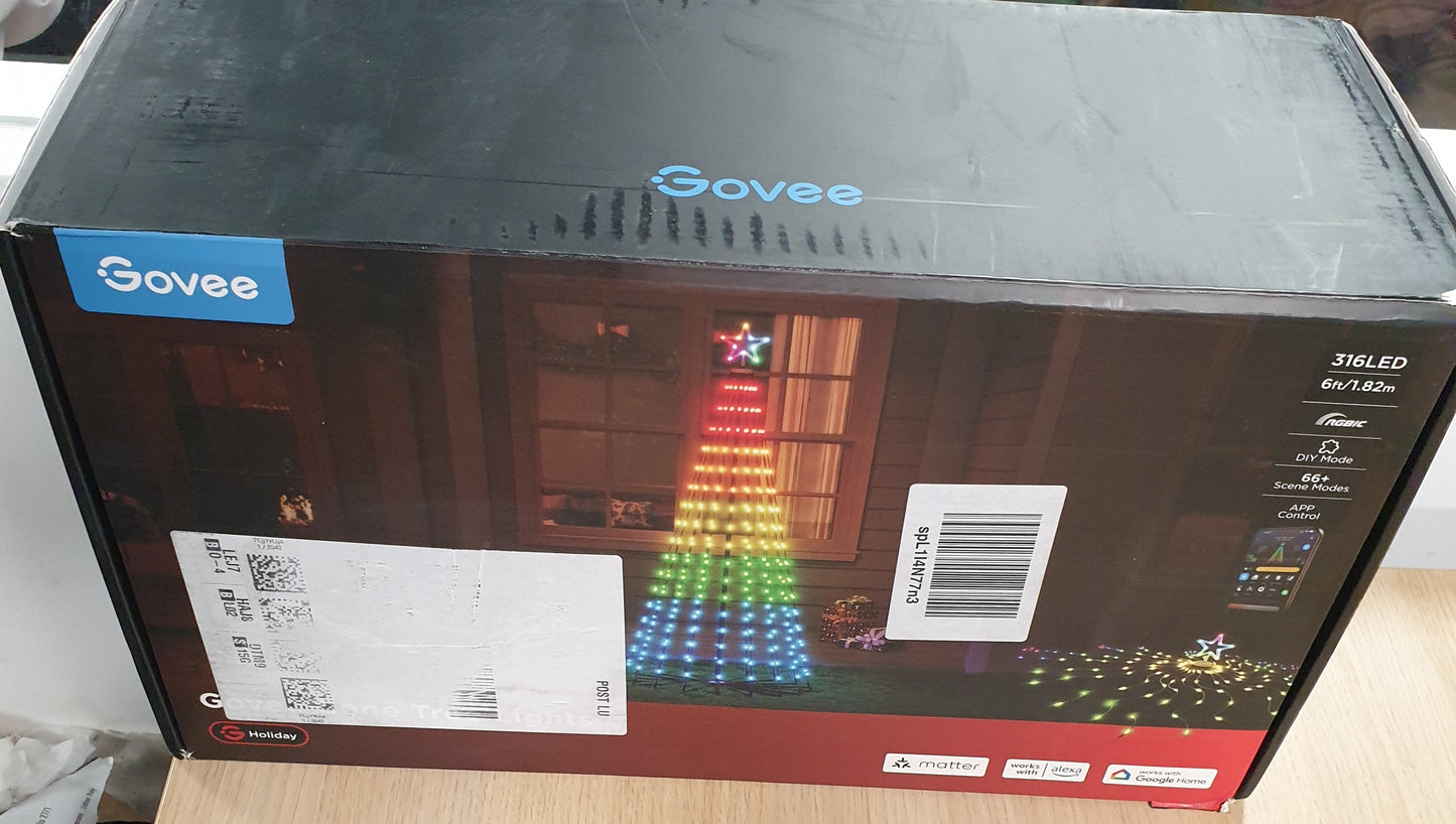 157049 - GOVEE Dritat e Krishtlindjeve në Formë Koni, Dritat LED RGBIC 6ft me 316 Tela, Kontroll Smart APP, 82+ Modalitete Skenash, IP67 Rezistent ndaj Ujit, Modalitet Muzike, Ngjyra e Zezë