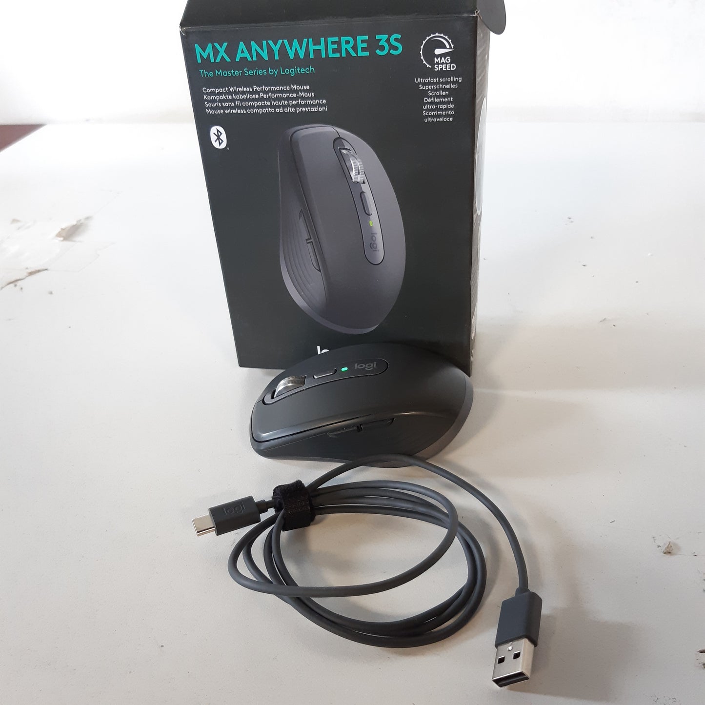 221114 - LOGITECH MX Anywhere 3S Maus kompakt pa tel, 8K DPI, USB-C, Bluetooth, për Windows, Linux, Chrome, Mac - Graphite
