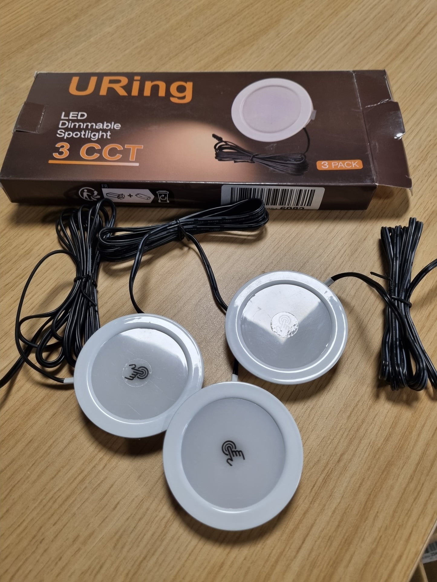 168179 - URING Seti i 3 Ndriçuesve të Futura LED, 12V, 3W, Të Zbehtë, 55-58 mm, E Bardhë e Ngrohtë 3000K/E Bardhë Neutrale 4000K/E Bardhë e Ftohtë 6000K, 15 mm Të Sheshtë