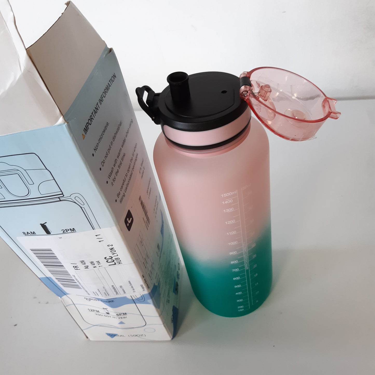 224130 - GRSTA Shishe Uji, 1.5L, Motivues, Pa Rrjedhje, për Çiklizëm, Sporte, Kamping, Rozë-Jeshile