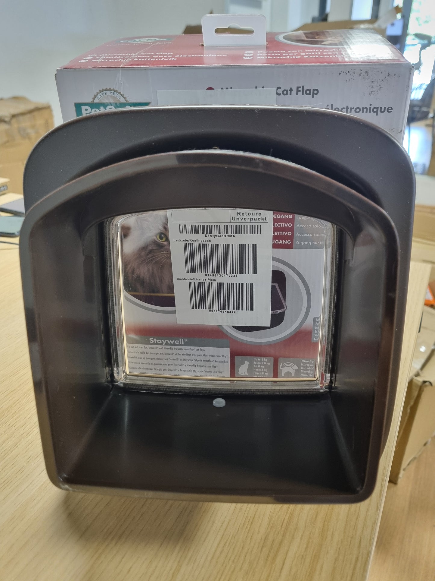 167361 - PETSAFE Kapak për Mace me Mikroçip - Derë për Mace RFID për Deri në 40 Kafshë, 4 Opsione Kyçje, Rezistent ndaj Motit, Instalim DIY - Ngjyrë Kafe