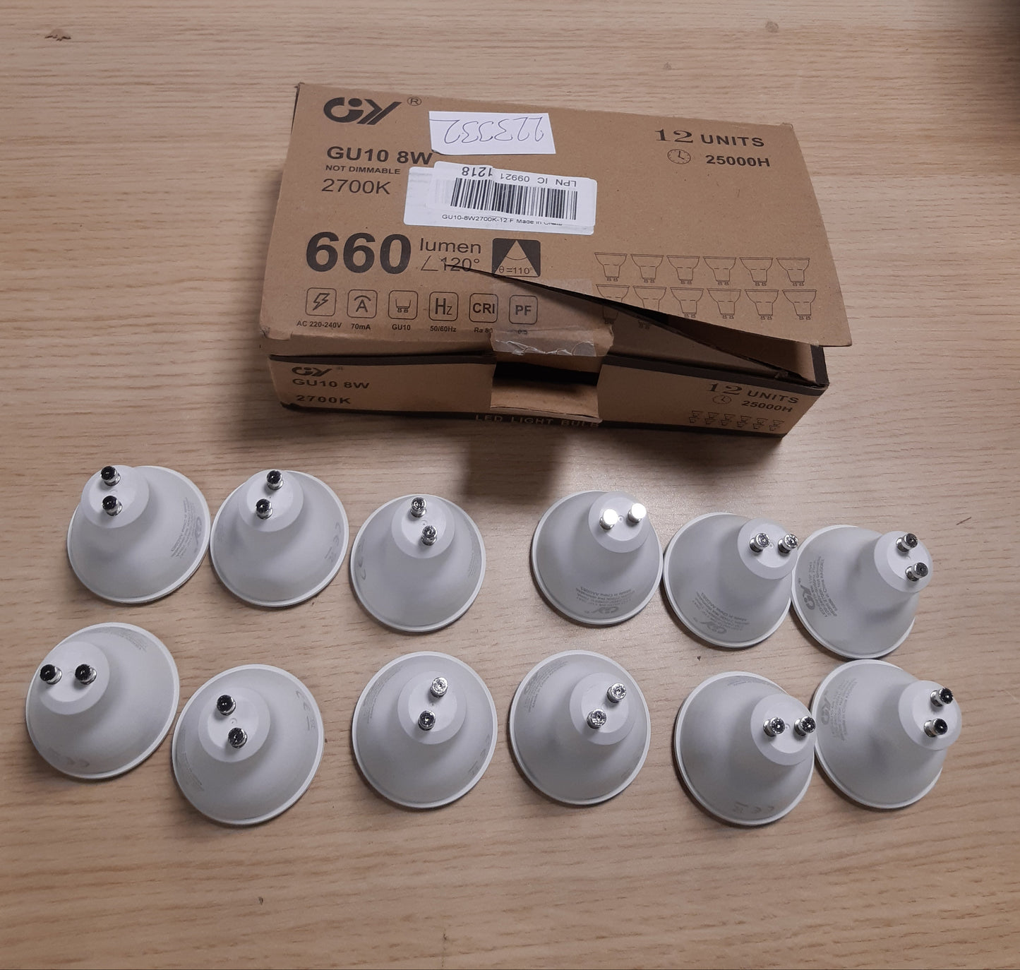 223332 - GY Llampa LED GU10 8W 660LM, 2700K e Bardhë e Ngrohtë, Kënd Rrezetimi 110°, Pa Errësim, Me Akrilik, Ø 50 mm