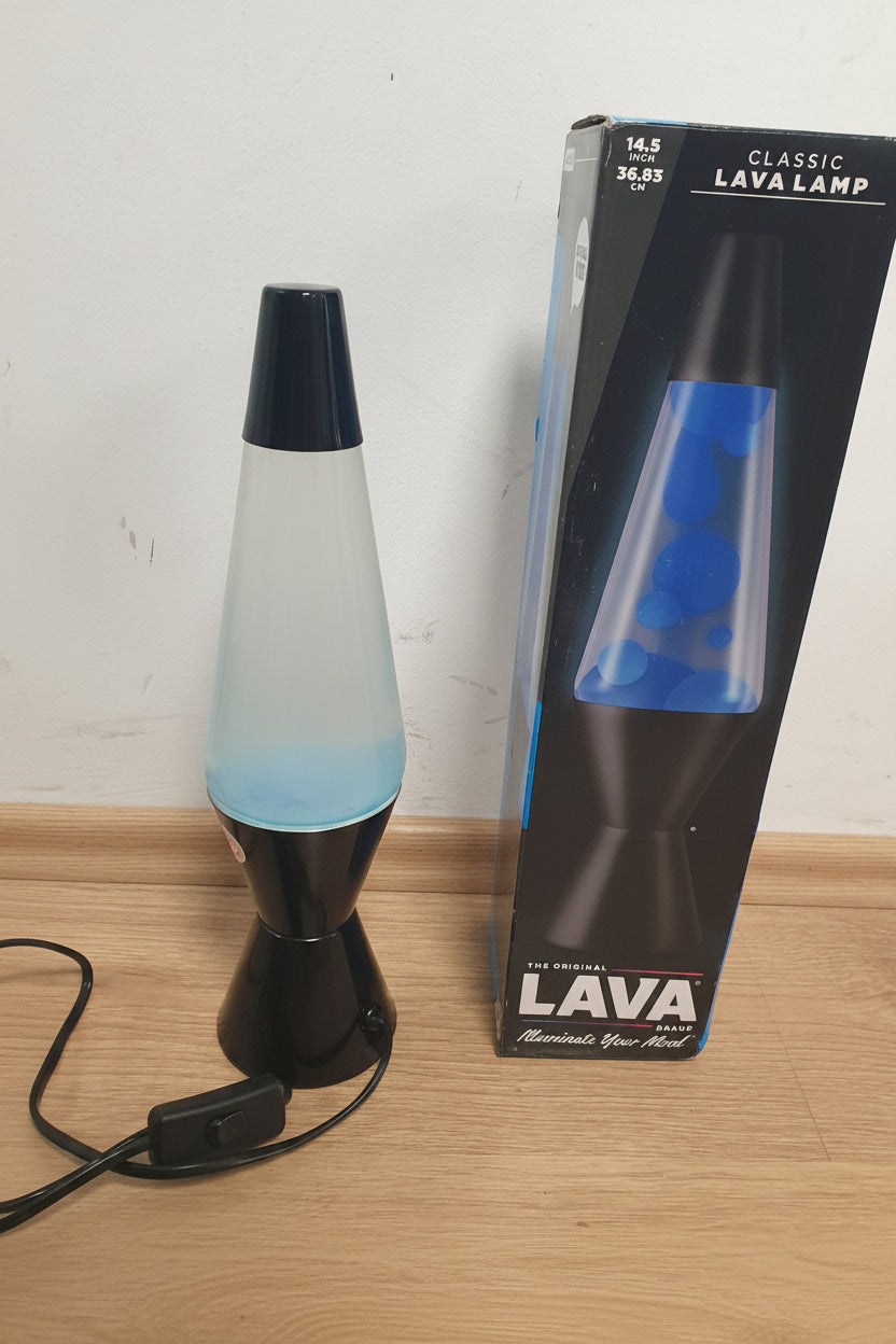 222362 - LAVA® - Llambë 2313, 14.5 inç, dyllë blu, lëng i tejdukshëm, bazë dhe kapak i zi, llambë lëvizëse origjinale