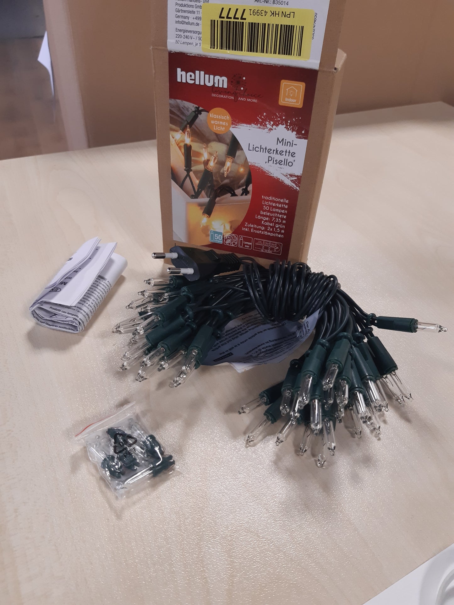 176073 - DRITA TELI Dritë Hellum Mini me Energji Elektrike (50 Dritat Transparente Të Ngrohta), Kabllo Jeshile, Gjatësi 7.35m, për Ambiente të Brendshme - Modeli 835014