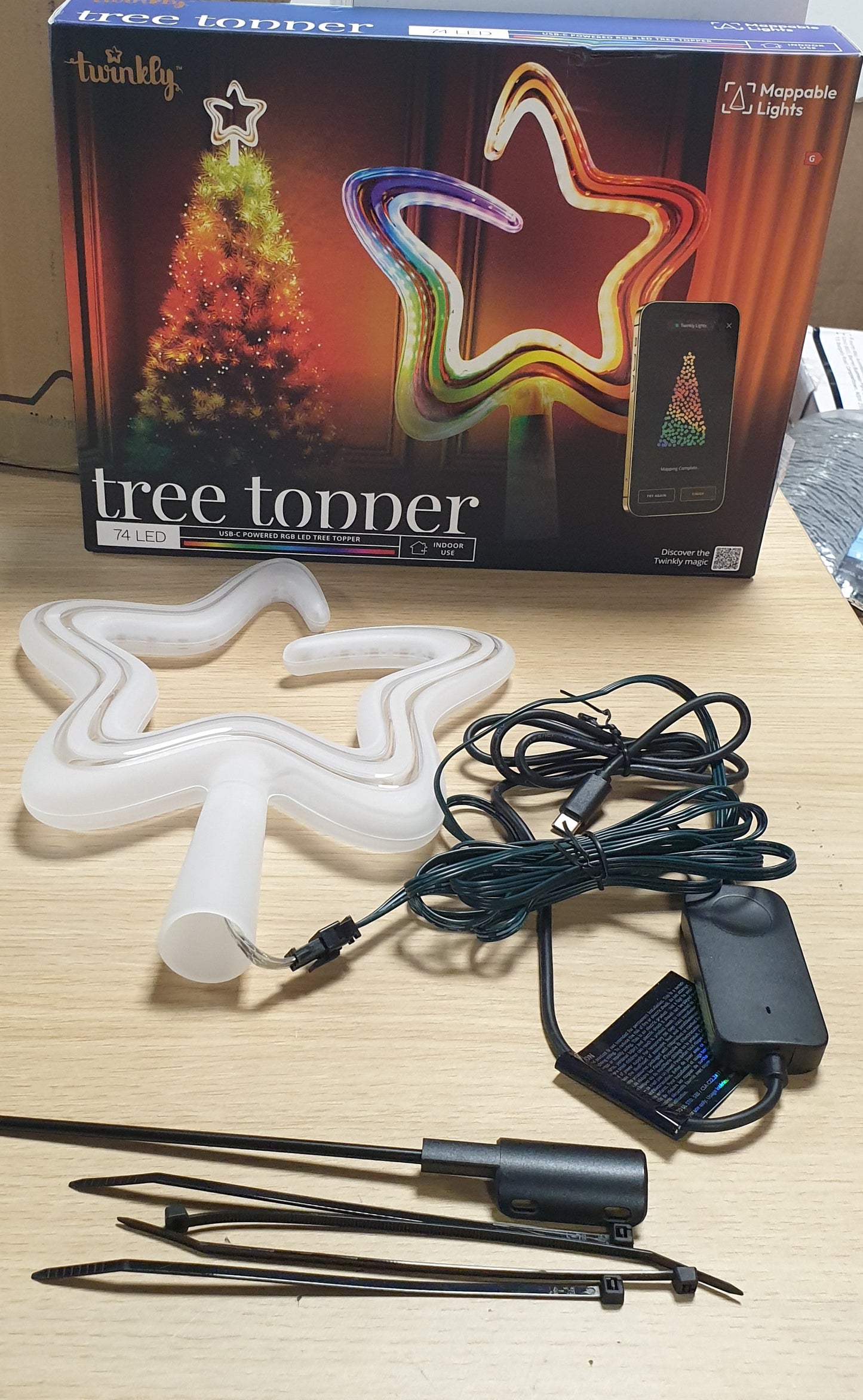 153397 - TWINKLY Yll Mbulesë për Pemën e Krishtlindjeve me 74 LED RGB të Hartëzueshme, USB Type-C, Drita LED Inteligjente Shumëngjyrëshe, e Pajtueshme me Alexa dhe Google Home, e Kontrolluar nga Aplikacioni