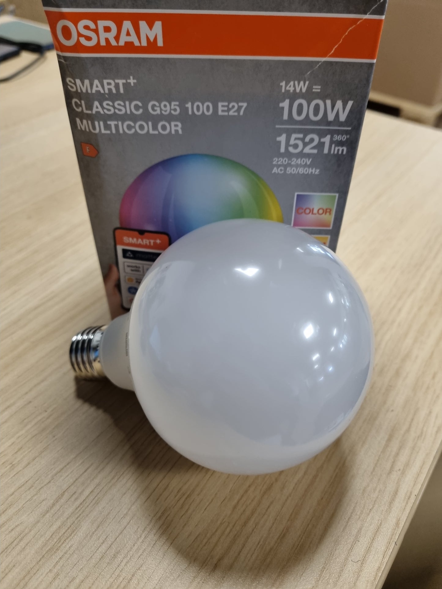 167993 - OSRAM Llambë LED SMART+ G95 Globe, 14W, E27, RGBW, e Errësueshme, e Kontrollueshme me Aplikacion dhe Zë, e Pajtueshme me Alexa, Google, Apple, WiFi