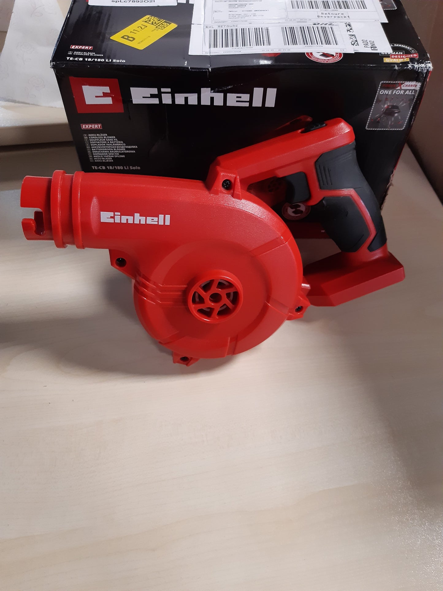 164527 - EINHELL Fryrëse Gjethësh Pa Tel TE-CB 18/180 Li-Solo Power X-Change, me 2 Shpejtësi (130km/orë, 180km/orë), me Adaptorë (Pa Bateri dhe Karikues)