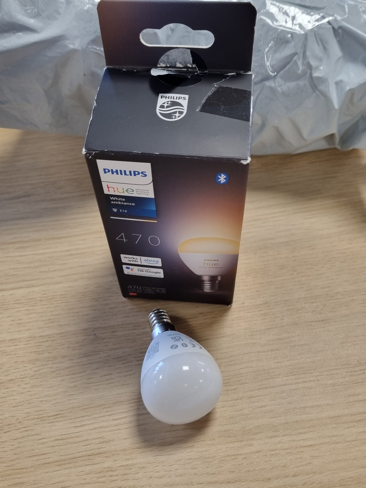 255987 - PHILIPS HUE Llambë LED White Ambiance E14 (470 lm), llambë LED me errësim, kontroll inteligjent i dritës nëpërmjet zërit dhe aplikacionit, 1 pako