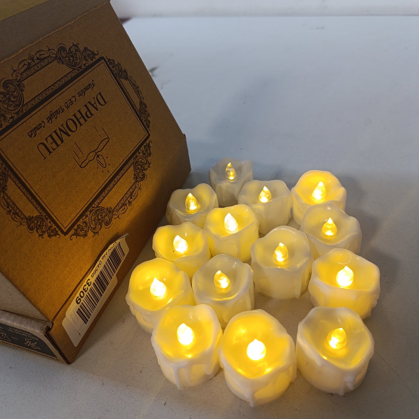 225182 - DAPHOMEU Qirinj LED, Set 14 Drita Çaji LED, Diametri 3.6 cm, Lartësia 3.2 cm, ideale për Halloween, Krishtlindje, Vjeshtë, Dimër, Dasma