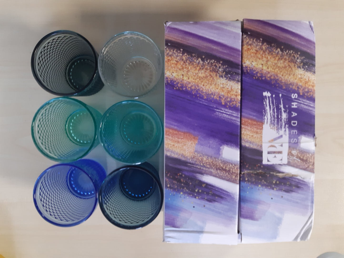 136376 - VILLA D'ESTE HOME TIVOLI Set prej 6 Gotash Uji, 300 ml, Materiali Gotë, Sipërfaqe me Efekt Diamanti, Honey Ocean