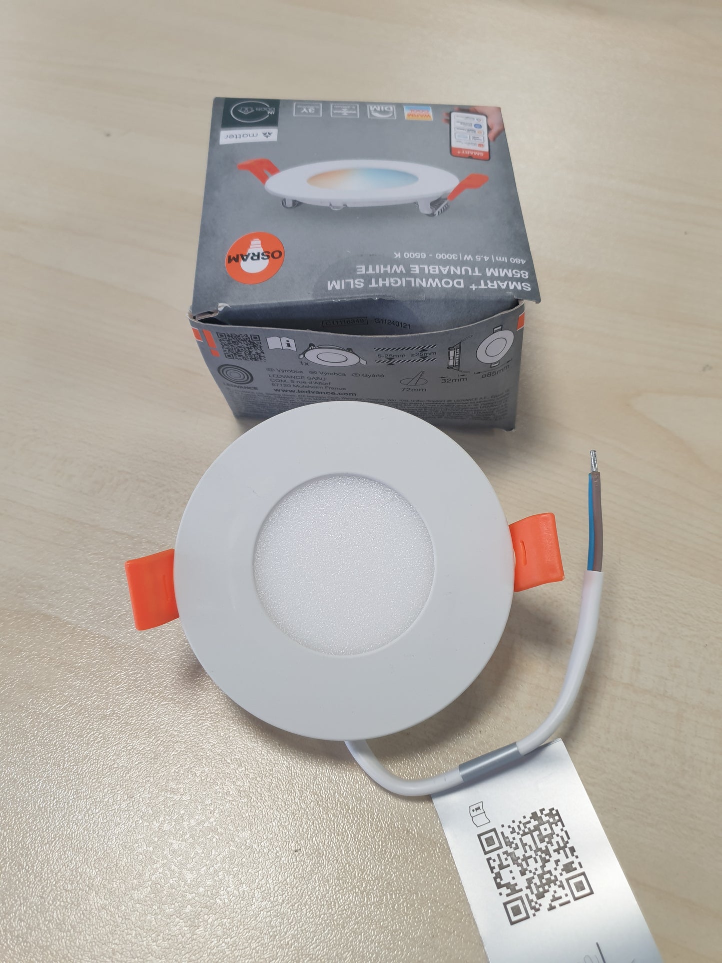 257002 - OSRAM SMART+ Matter Recess Slim LED Dritë e Bardhë 85 mm, 4.5 W, 240 lm, TW 3000-6500K, Matter WiFi, Alexa, e Funditur