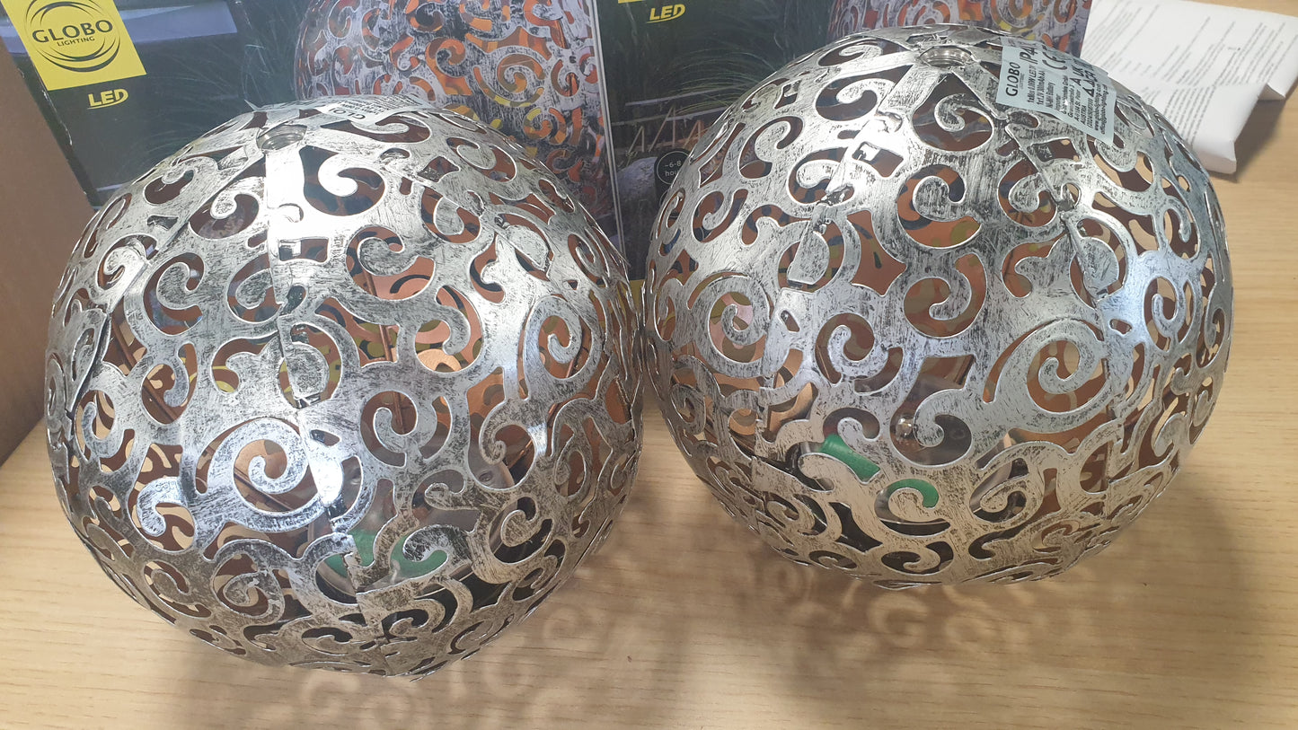 177192 - BMF-VERSAND, Llampa Diellore LED Glob 20cm, Pako prej 2, Dritë Globi e Jashtme me Kunj 54cm, Rezistente ndaj Spruzitjes, për Kopsht të Jashtëm