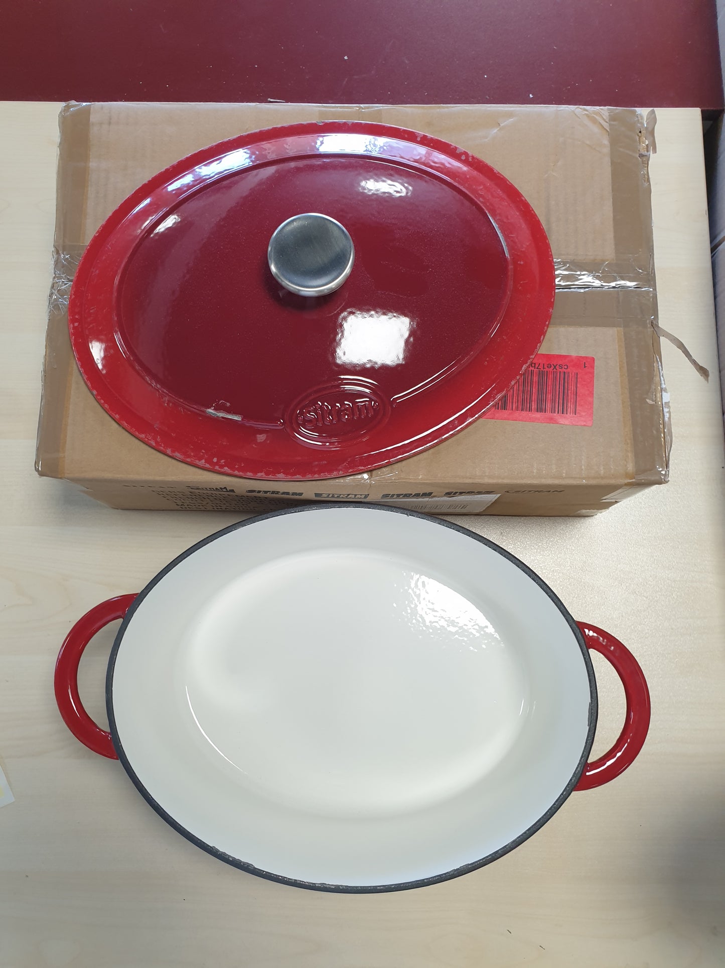 199216 - SITRAM Tencë Oval 6.5L, Gize Emaluar, Kuqe/Krem, 33 x 25 x 13.5 cm - Modeli 710840