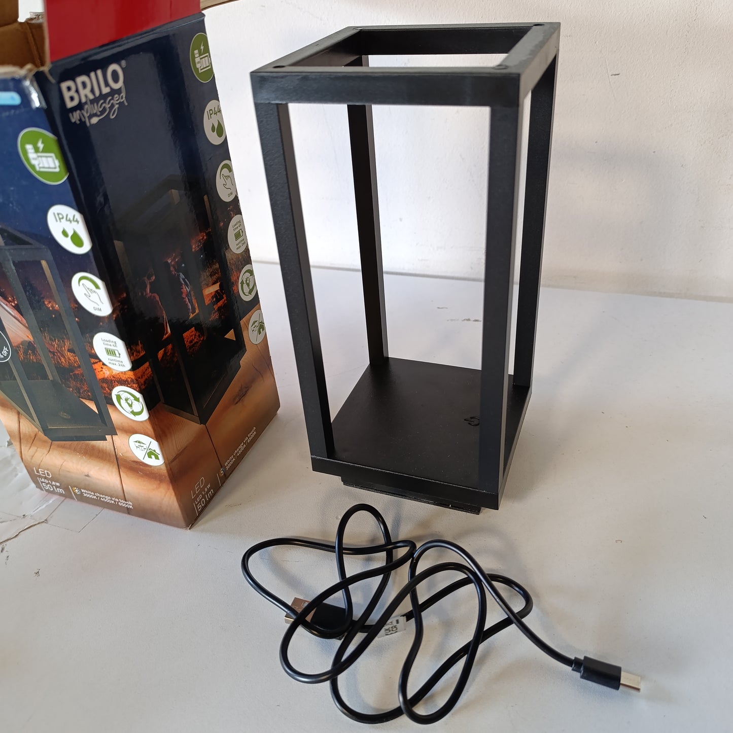 222428 - BRILONER - Llambë Tavoline LED Pa Tel, IP44, me Kontroll me Prekje, 10x10x22 cm, e Zezë