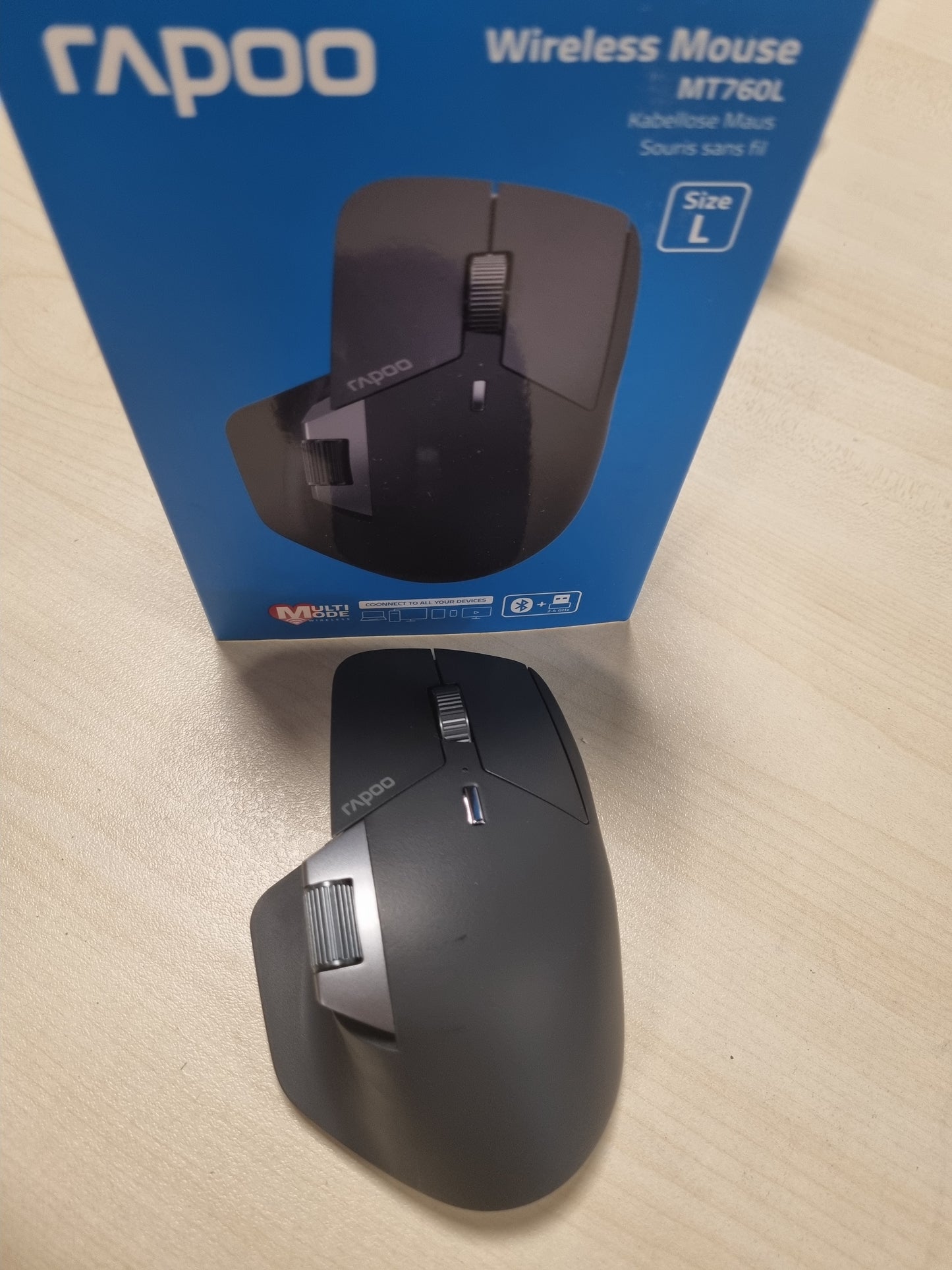 266291 - RAPOO MT760L Maus pa tel me sensor 4000 DPI, bateri e rikarikueshme, miqësore me mjedisin, ergonomike për PC dhe Mac - gri e zezë