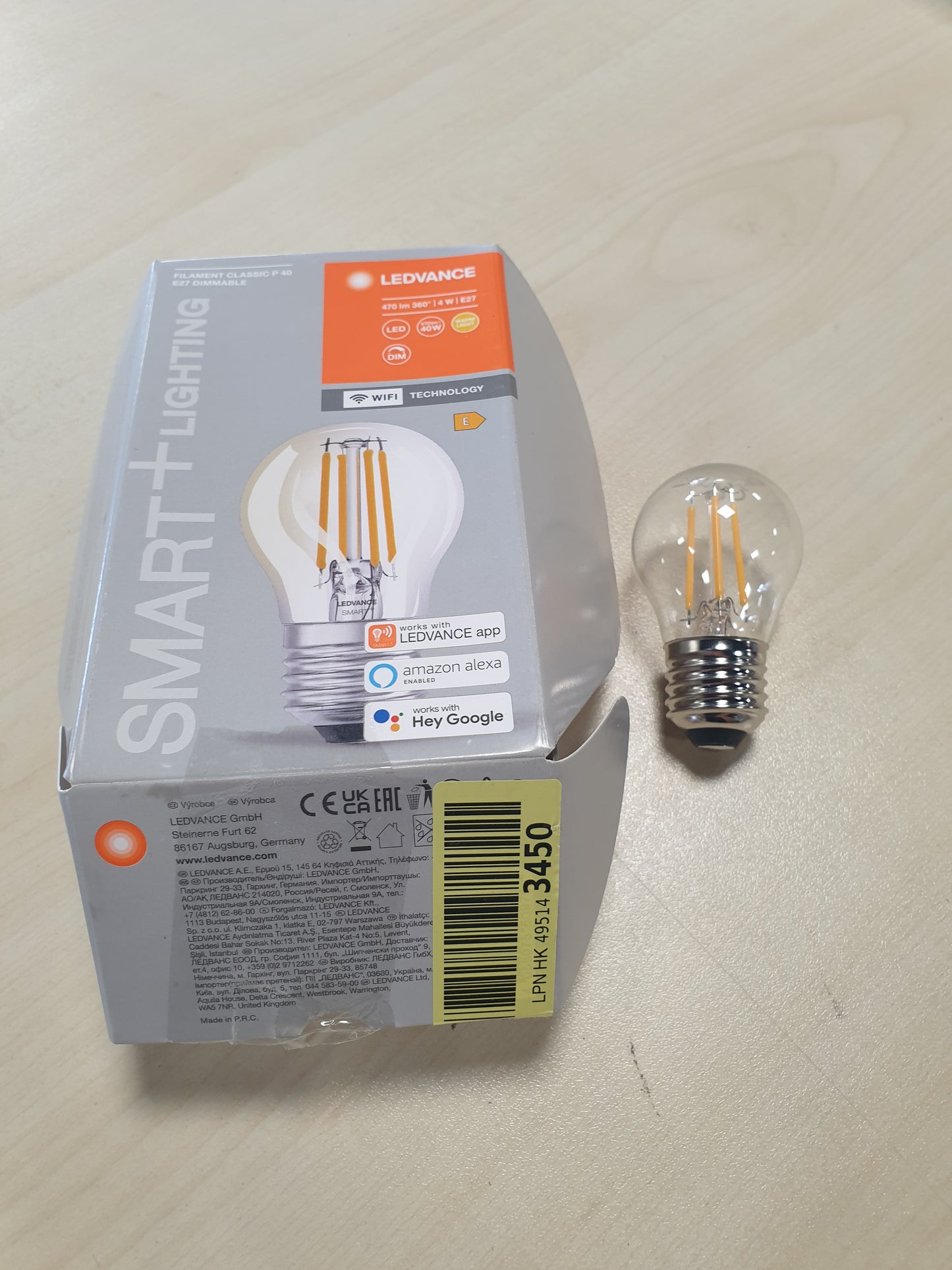 169143 - LEDVANCE Llambë LED E27, Formë Mini-Sfere Klasike me Dizajn Filamentesh, 4W (470 lumen), Zëvendëson llambën inkandeshente 60W, e bardhë e ngrohtë, WiFi, e pajtueshme me Alexa dhe Google Assistant, 1 Pako