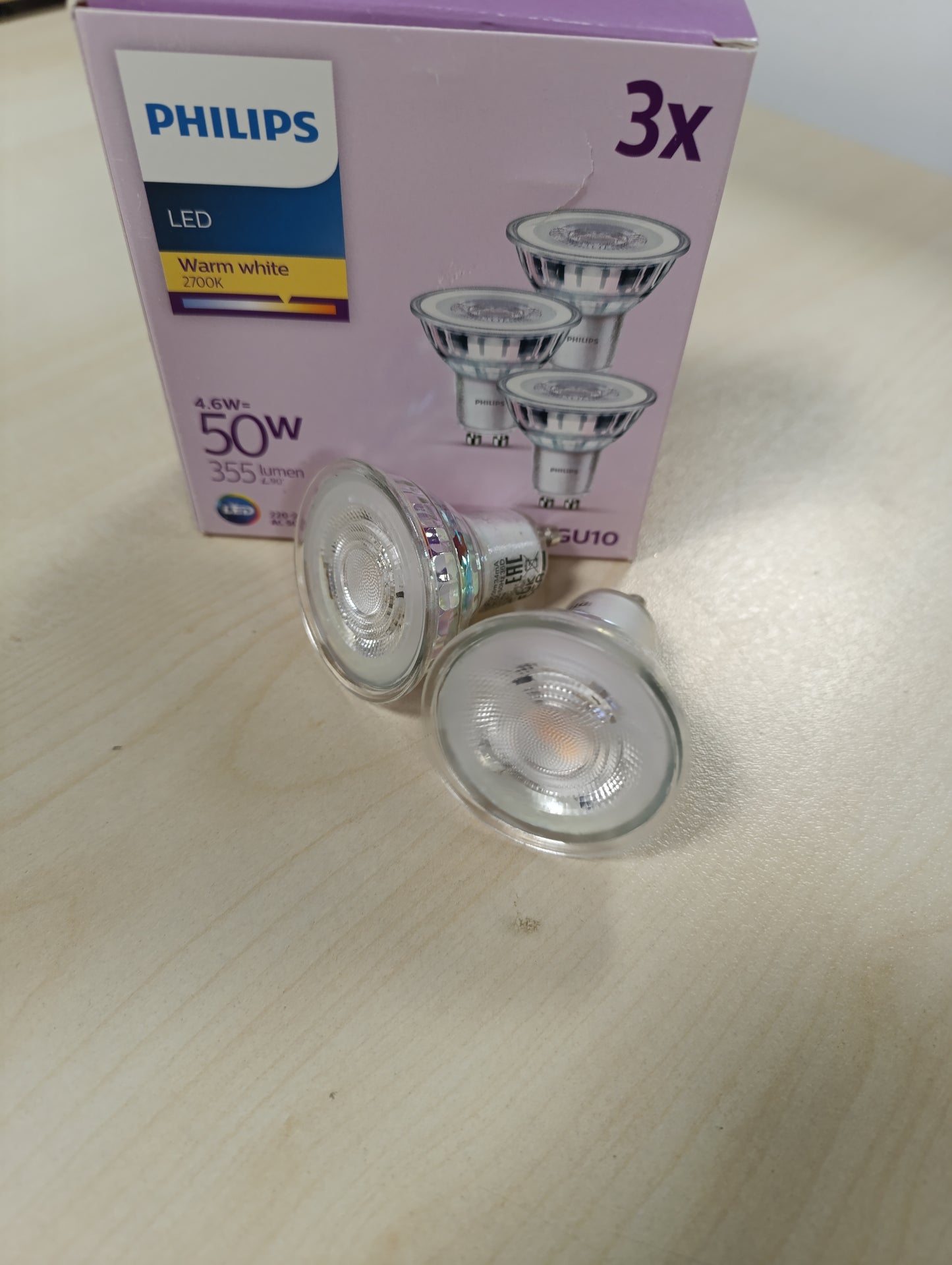 254090 - PHILIPS LED Classic GU10 Pocket me 3 llamba (50 W), Drita LED reflektuese me dritë të bardhë të ngrohtë