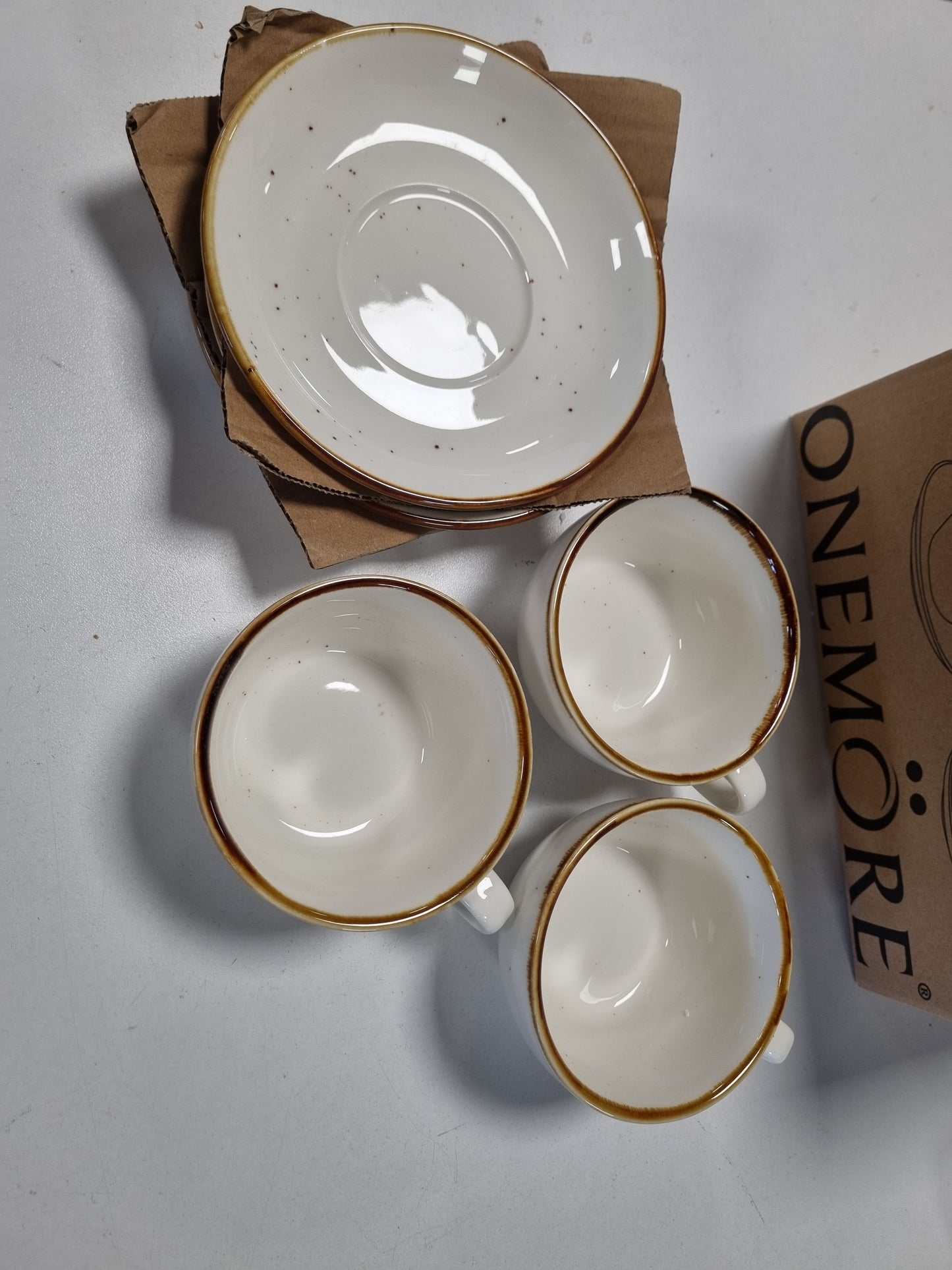 222075 - ONEMORE Filxhanë kapuçino, qeramika e bardhë, 190 ml, set prej 4 filxhanësh për espresso, për kafe dhe moka, të bardhë krem