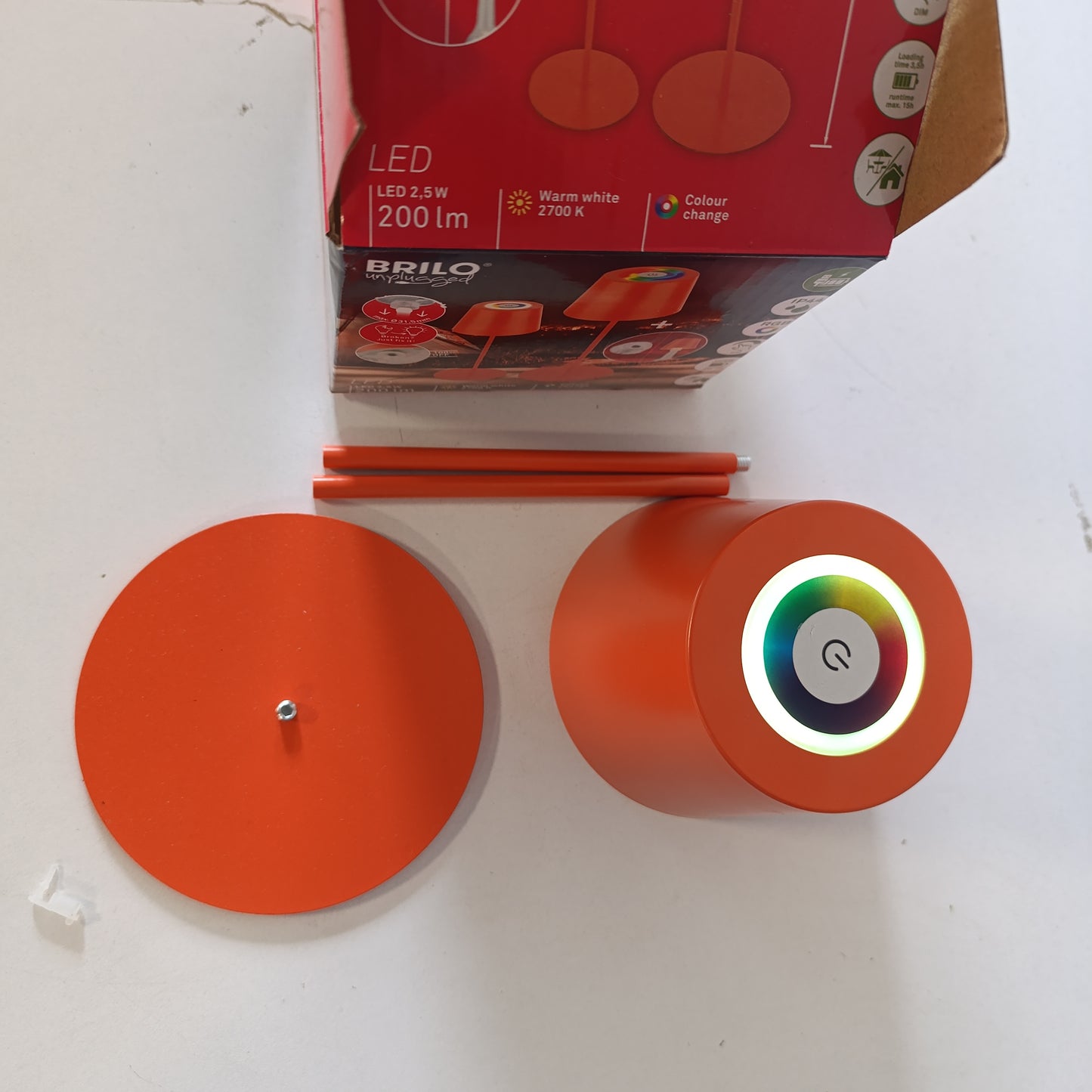 224132 - BRILONER Llambë Tavoline LED Pa Tel RGBW 3-në-1 IP44 me Kontroll me Prekje, e Errësueshme, Bateri e Zëvendësueshme, 36 x 12 cm, Portokalli