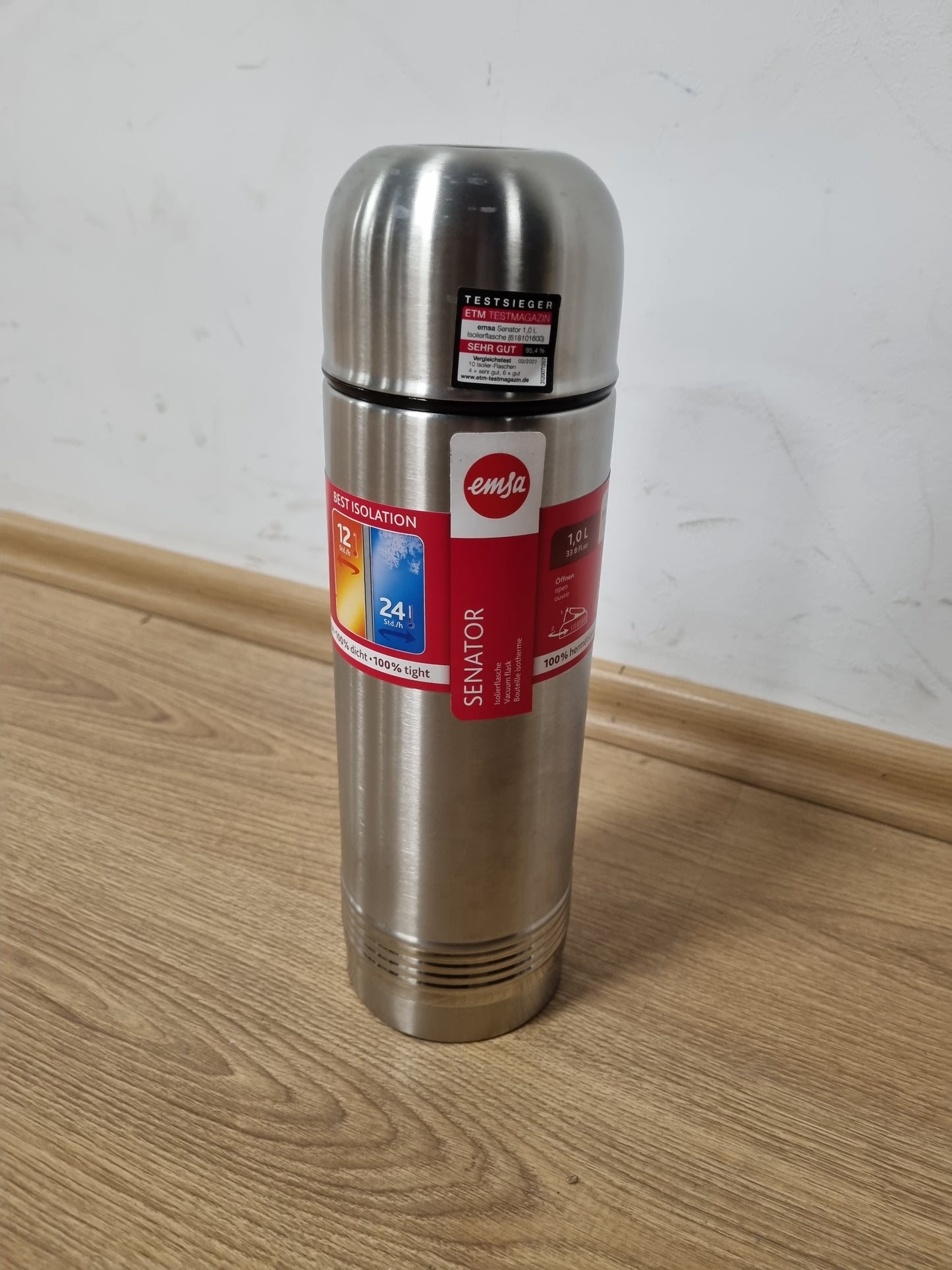 241262 - EMSA 618101600 Senator Shishe e Izoluar, Termos, 1000ml, Çelik Inox, Mbyllje e Sigurt